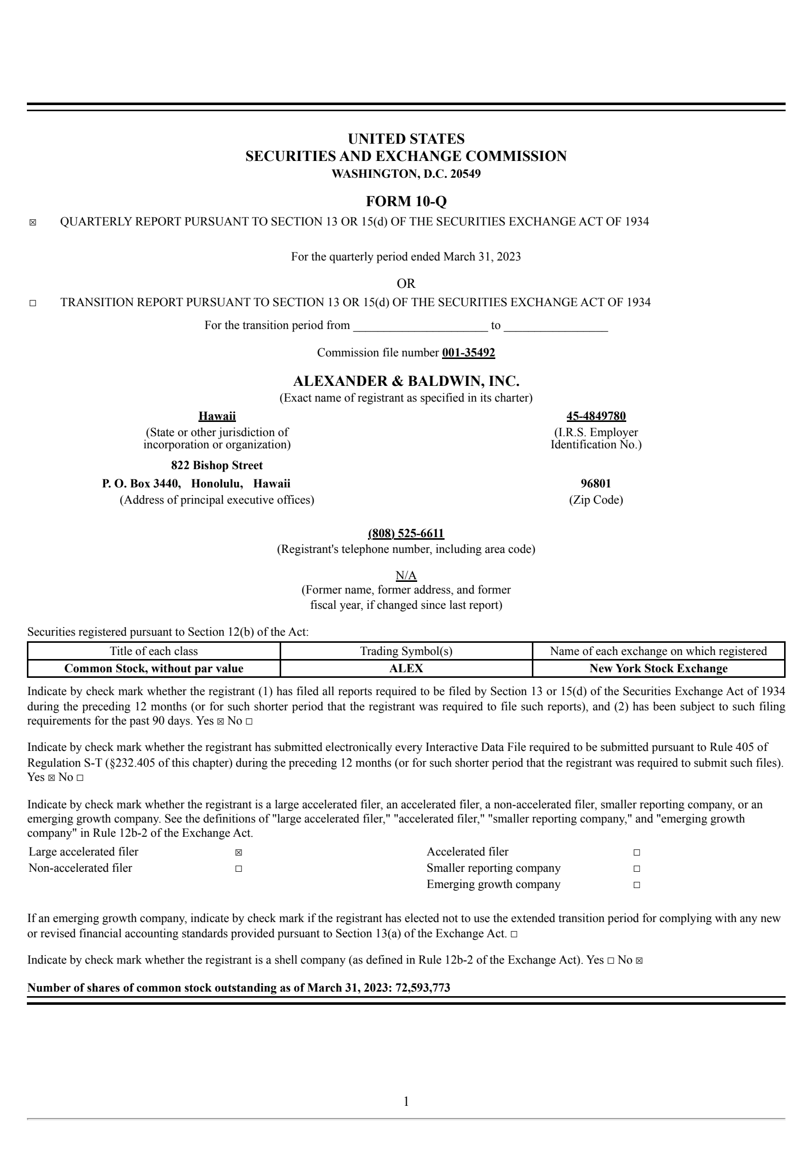 Alexander & Baldwin's Q1 2023 Quarterly report