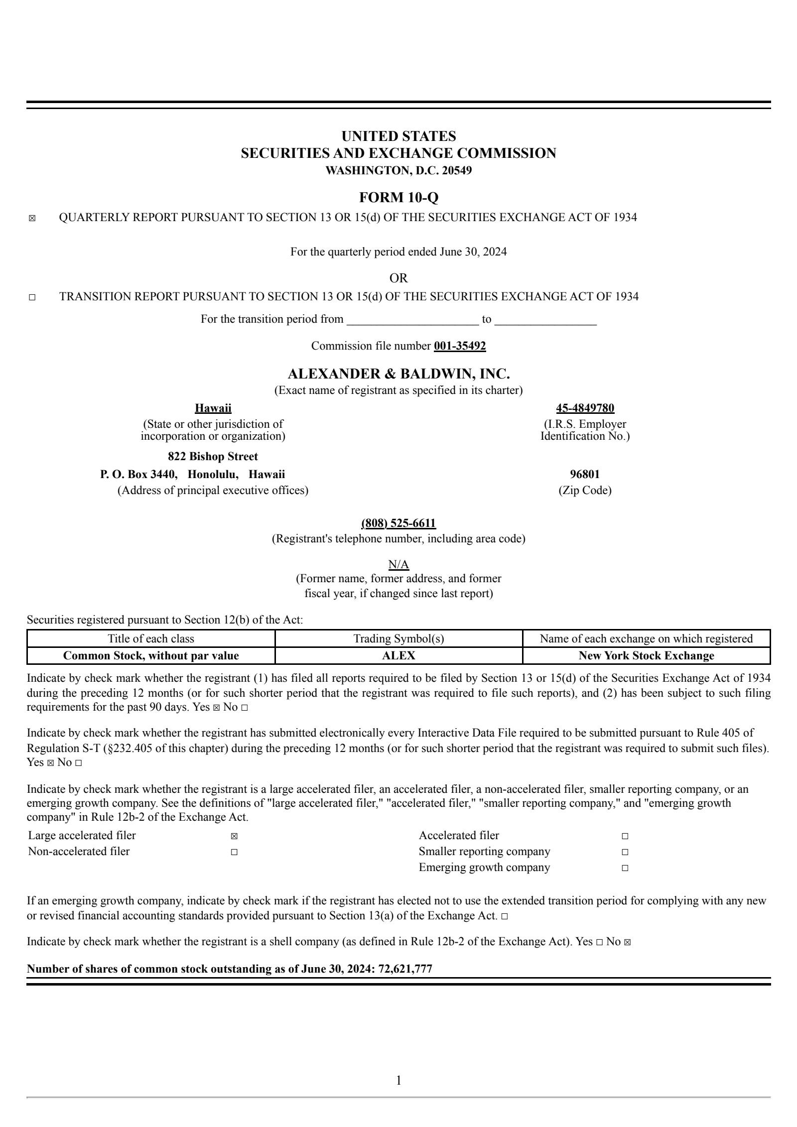 Alexander & Baldwin's Q2 2024 Quarterly report