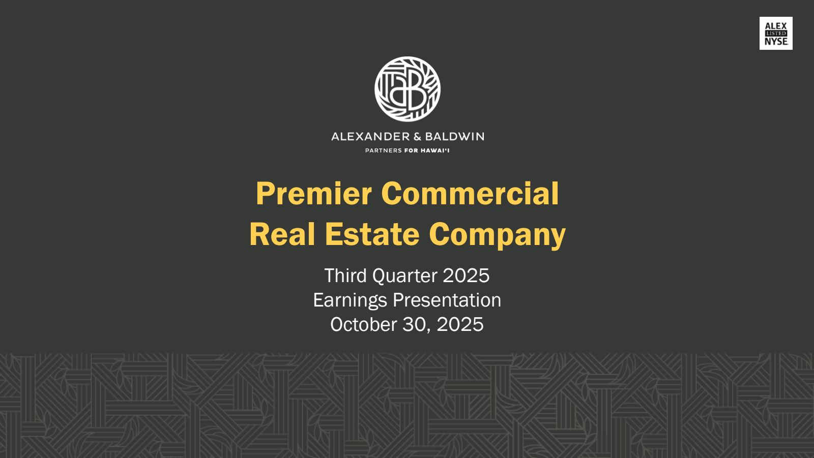 Alexander & Baldwin's Q3 2025 Earnings Release