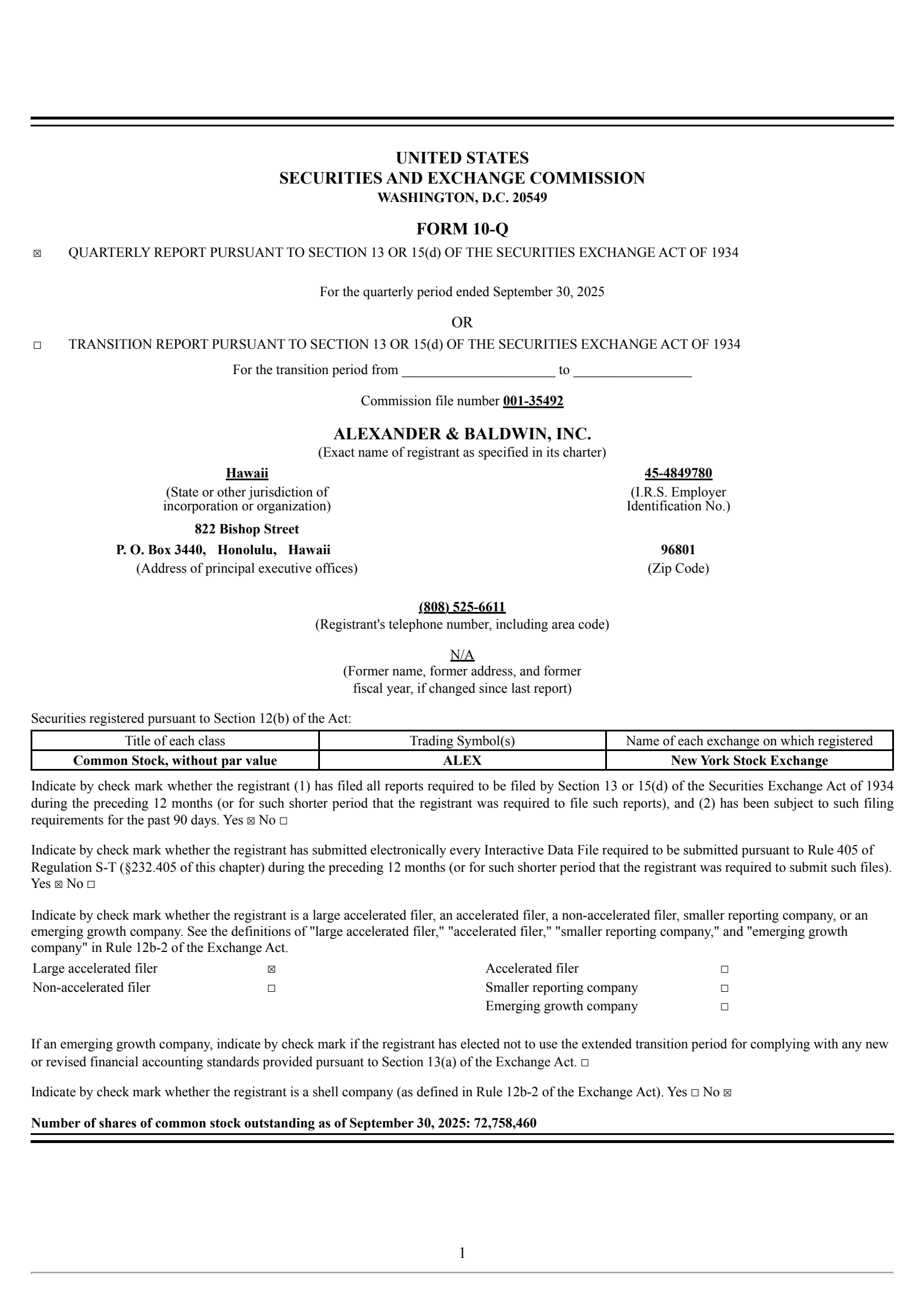 Alexander & Baldwin's Q3 2025 Quarterly Report