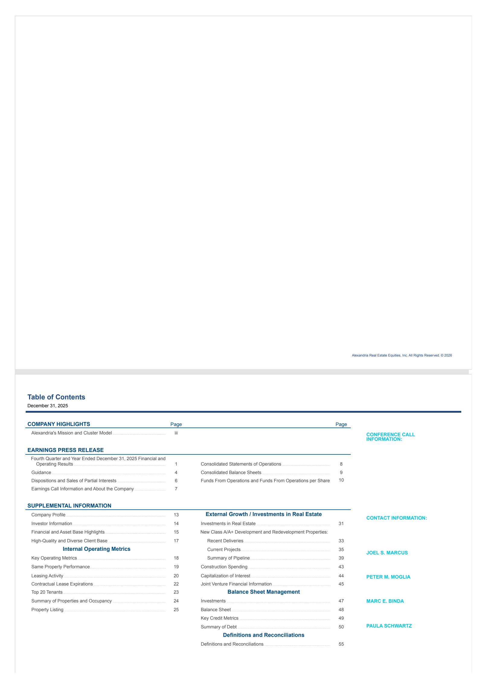 Alexandria Real Estate Equities' Q4 2025 Press Release