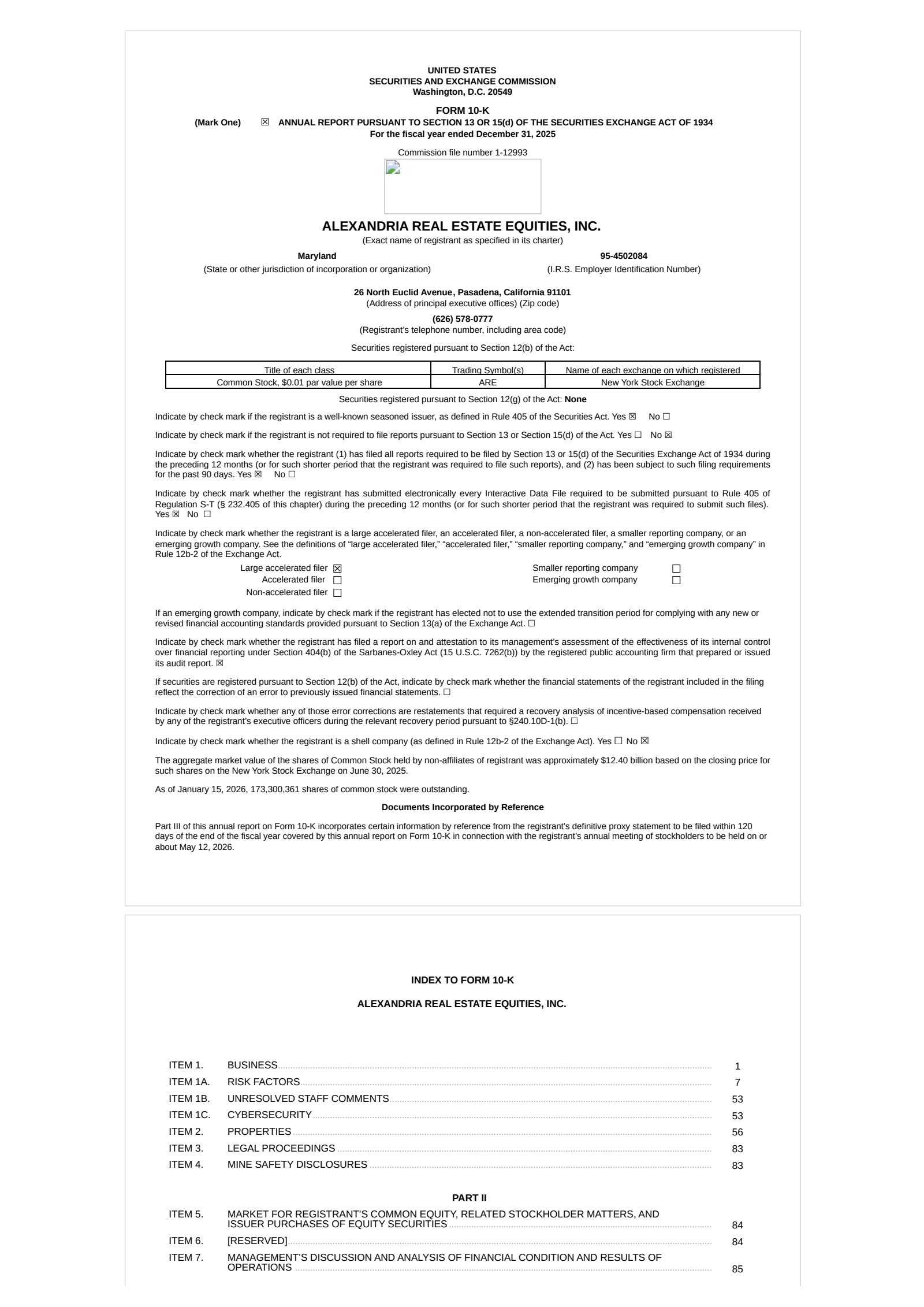 Alexandria Real Estate Equities' Q4 2025 Annual report