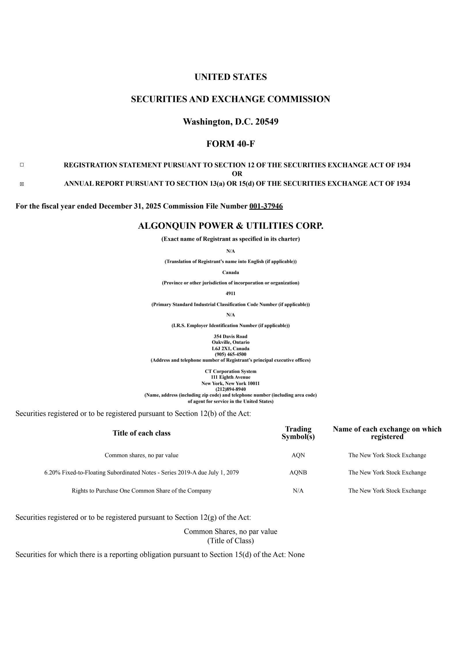 Algonquin Power & Utilities' Q4 2025 Annual report