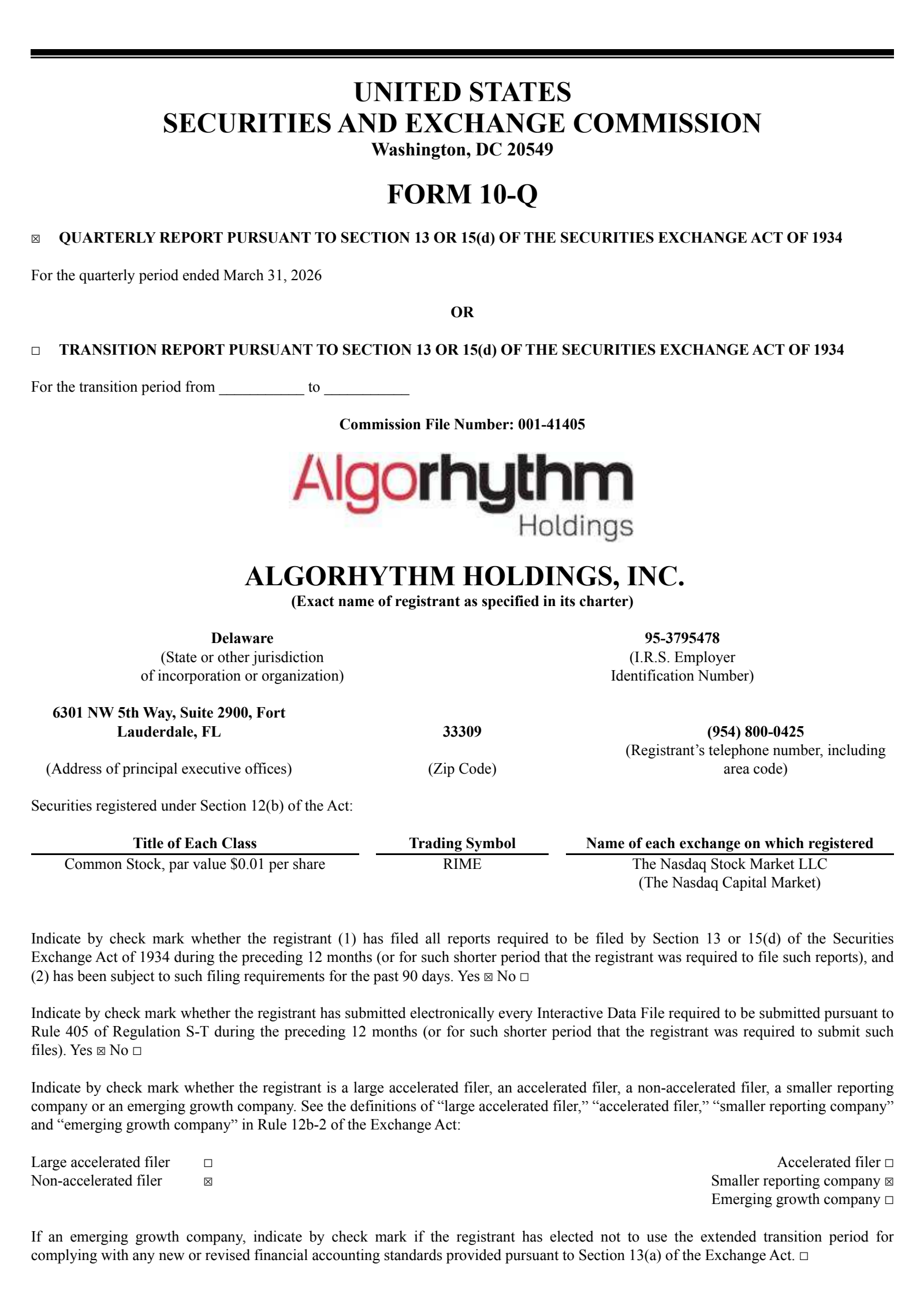 Algorhythm's Q1 2026 Quarterly report