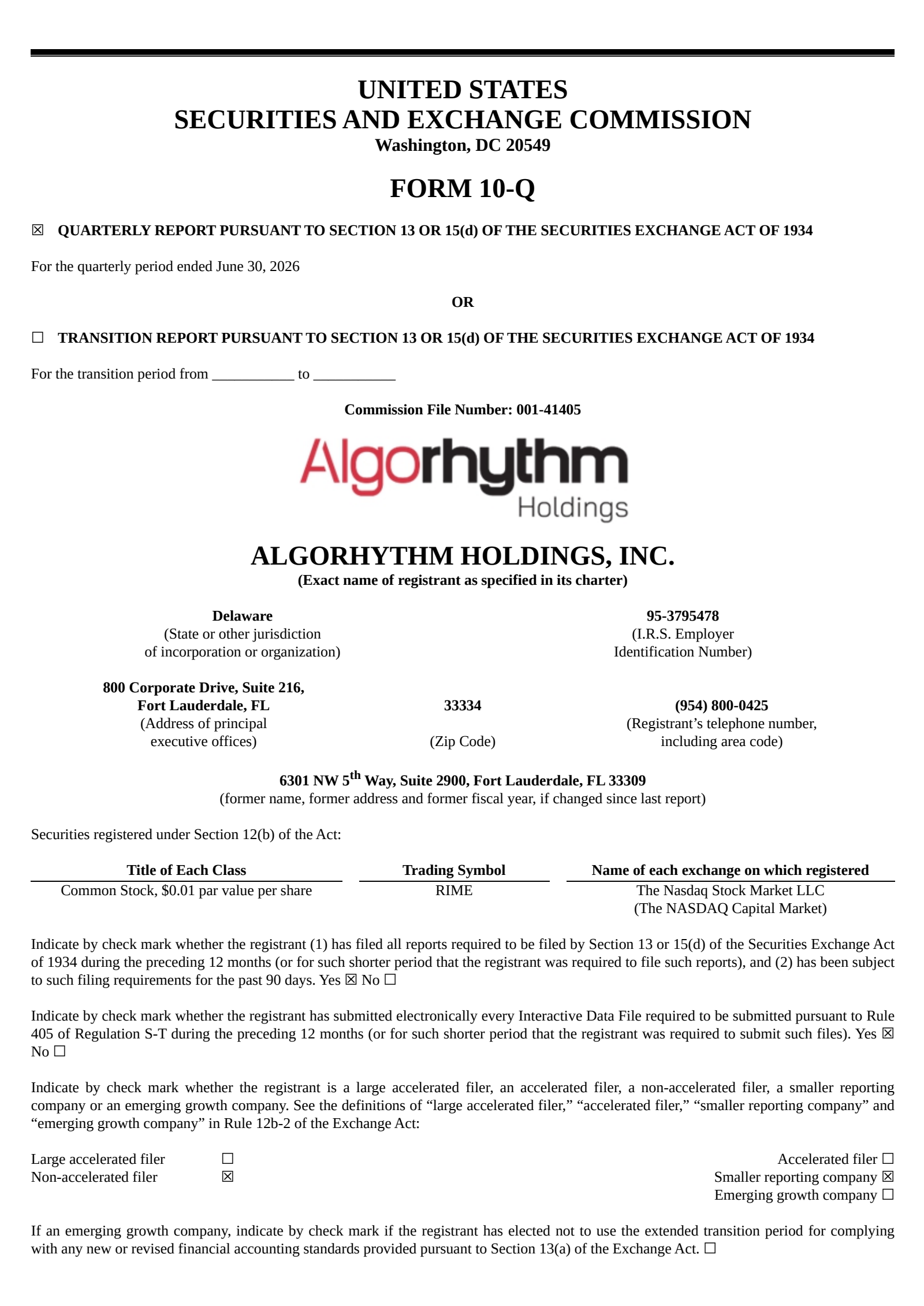 Algorhythm's Q2 2026 Quarterly report