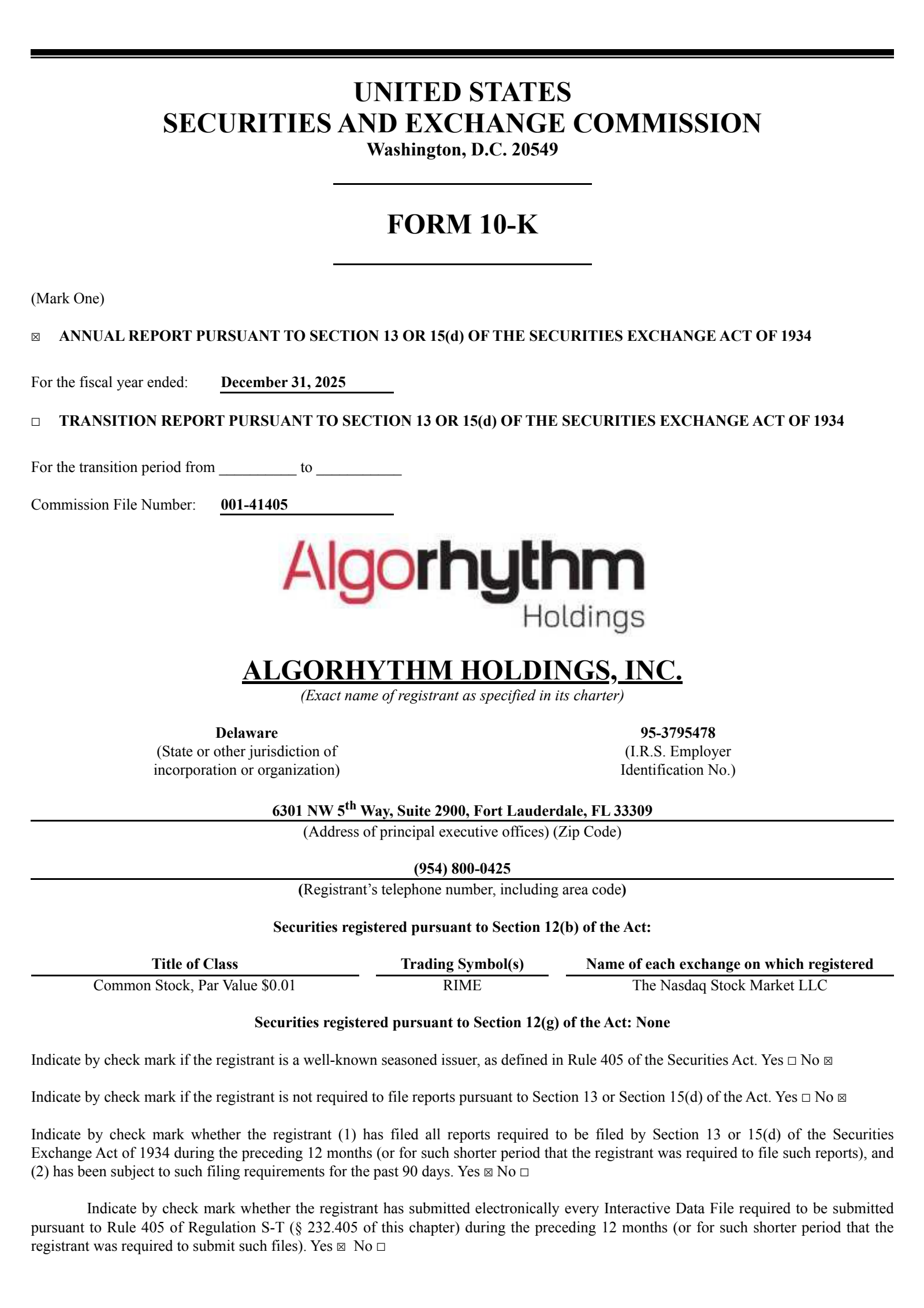 Algorhythm's Q4 2025 Annual report