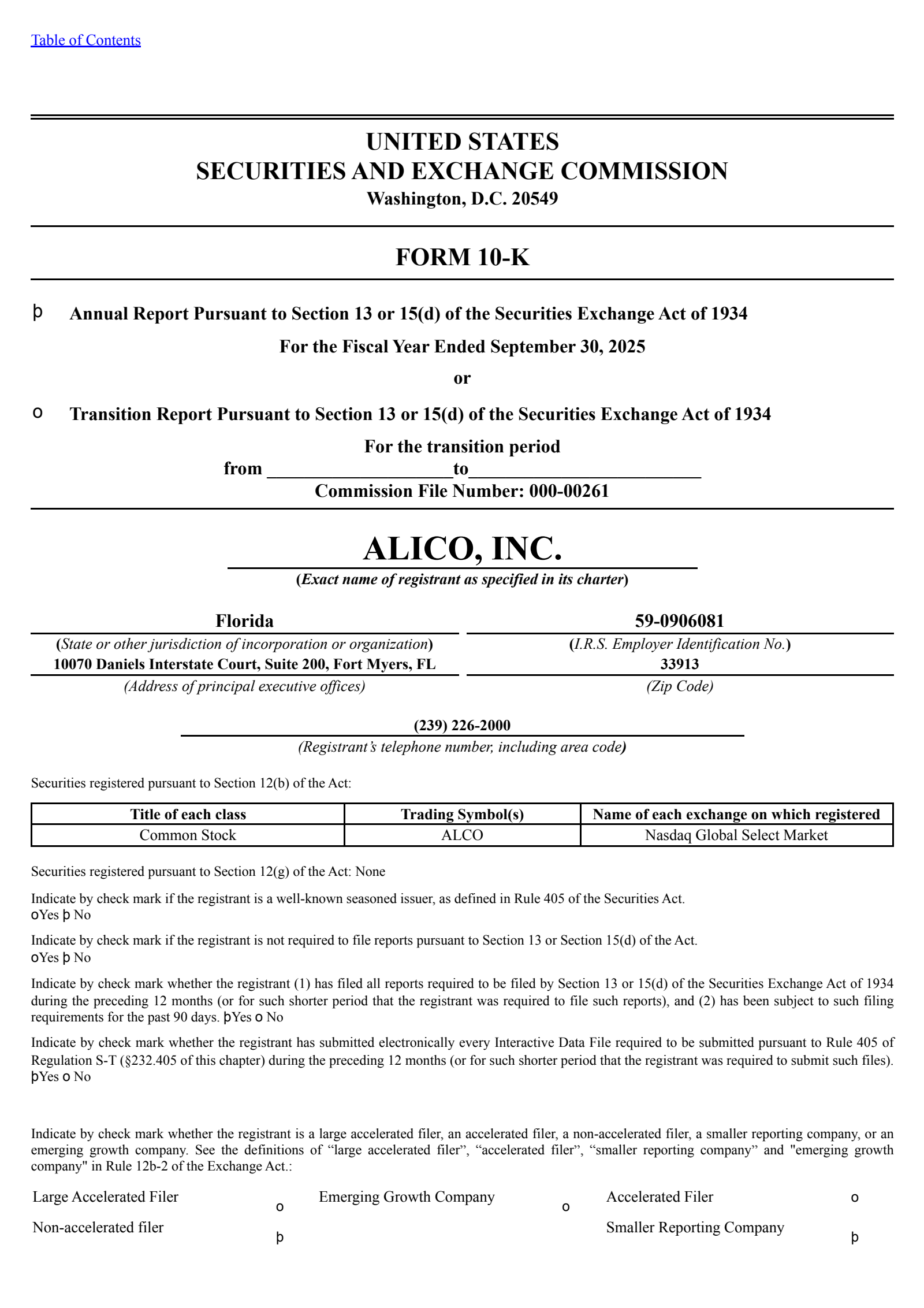 Alico's Q4 2025 Annual Report