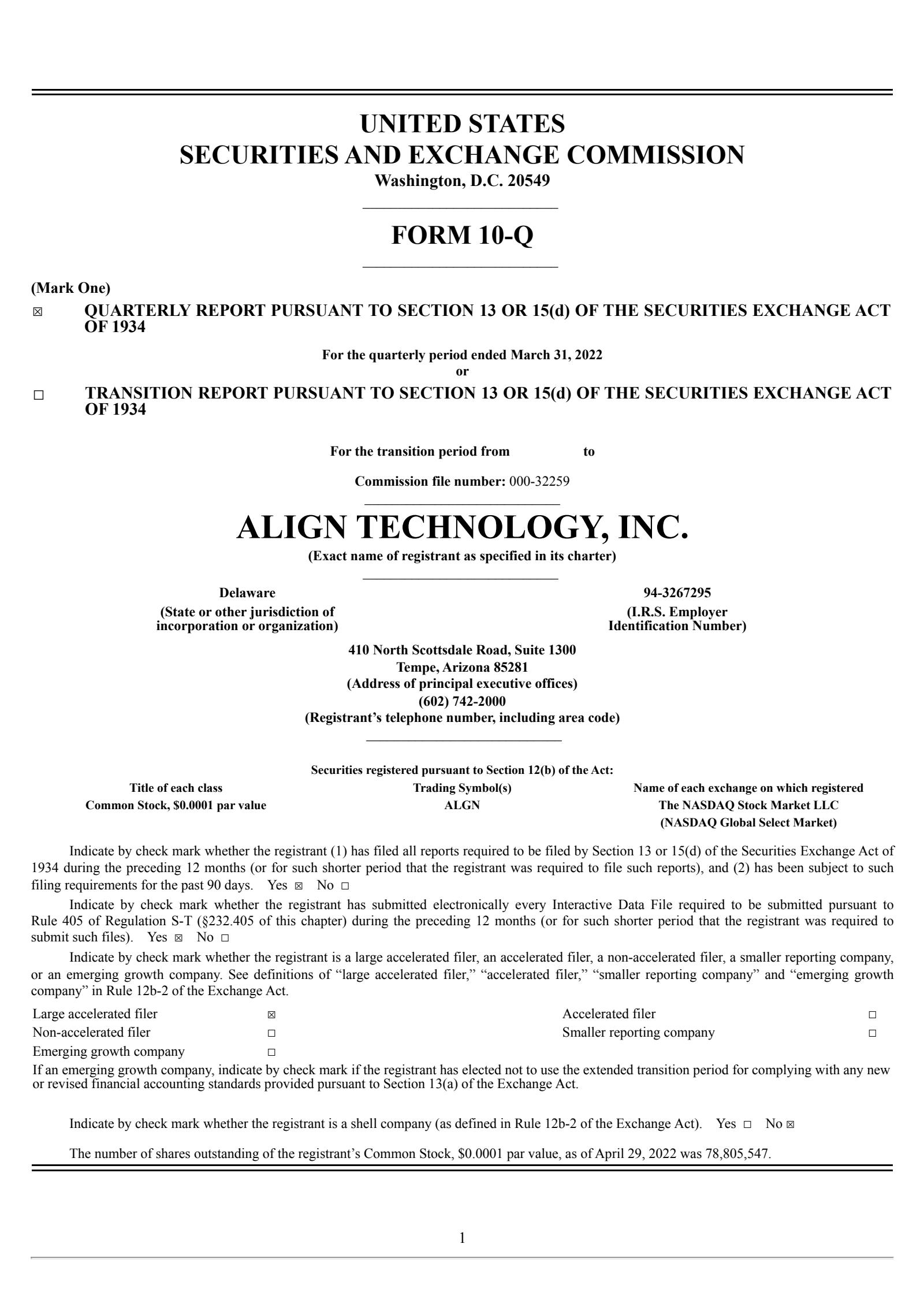 Align Technology's Q1 2022 Quarterly report