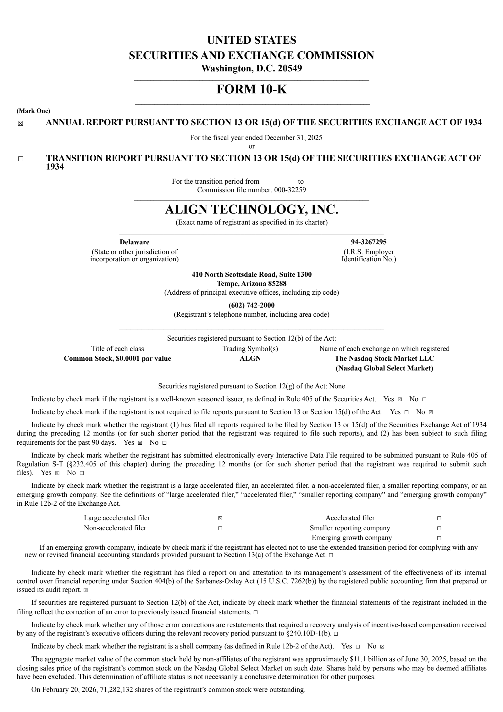Align Technology's Q4 2025 Annual report