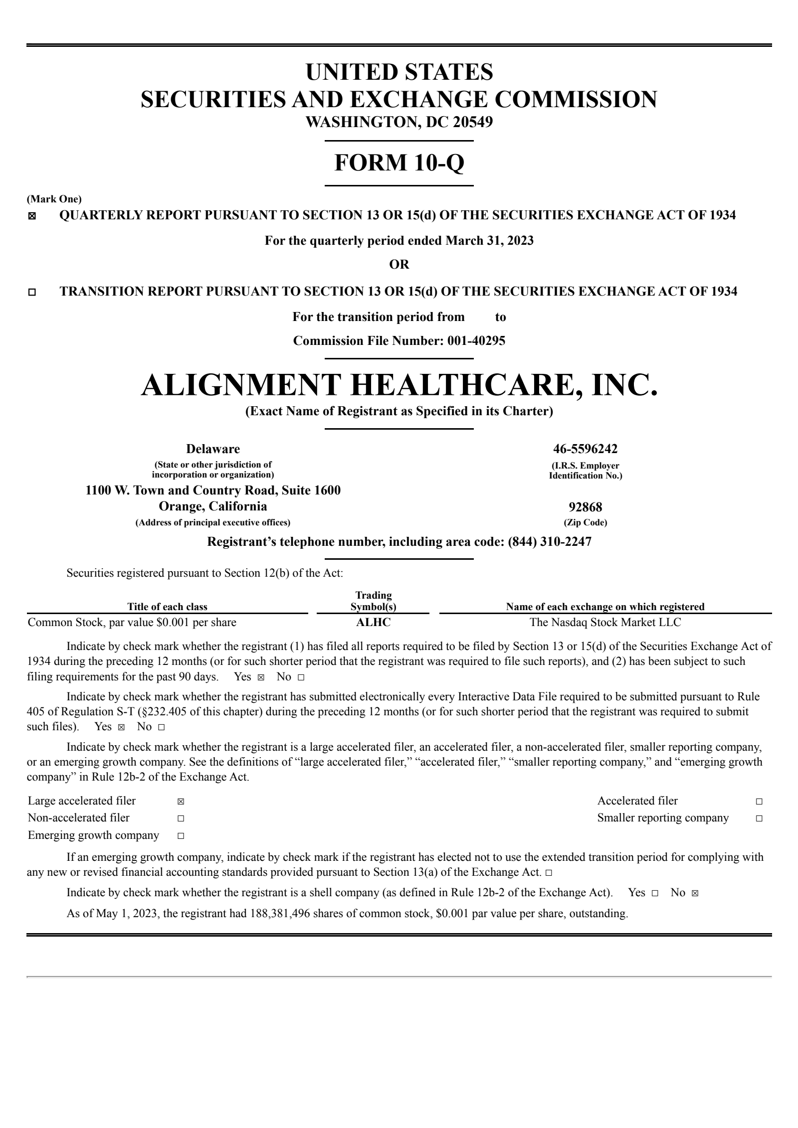 Alignment Healthcare's Q1 2023 Quarterly report
