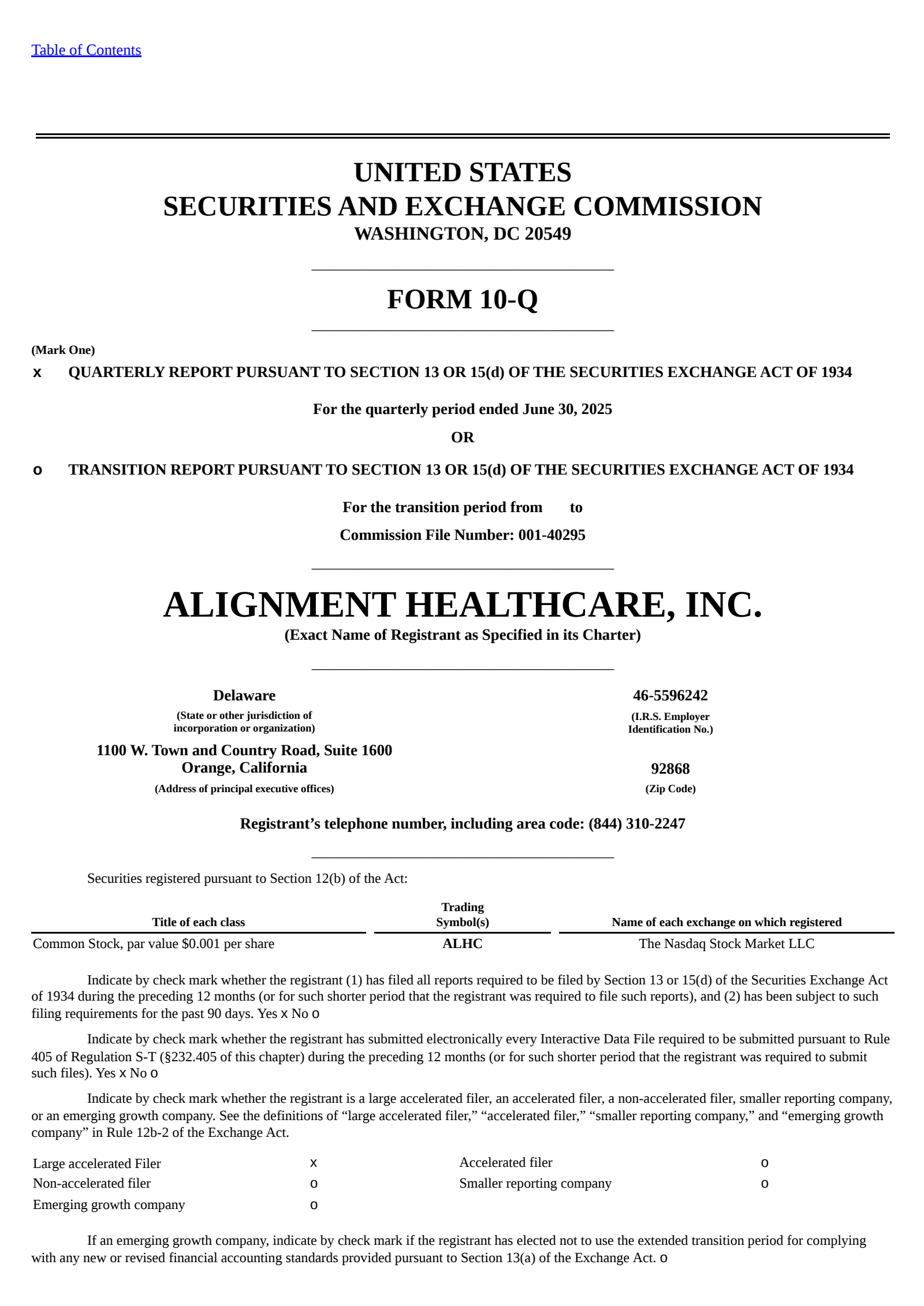 Alignment Healthcare's Q2 2025 Quarterly report