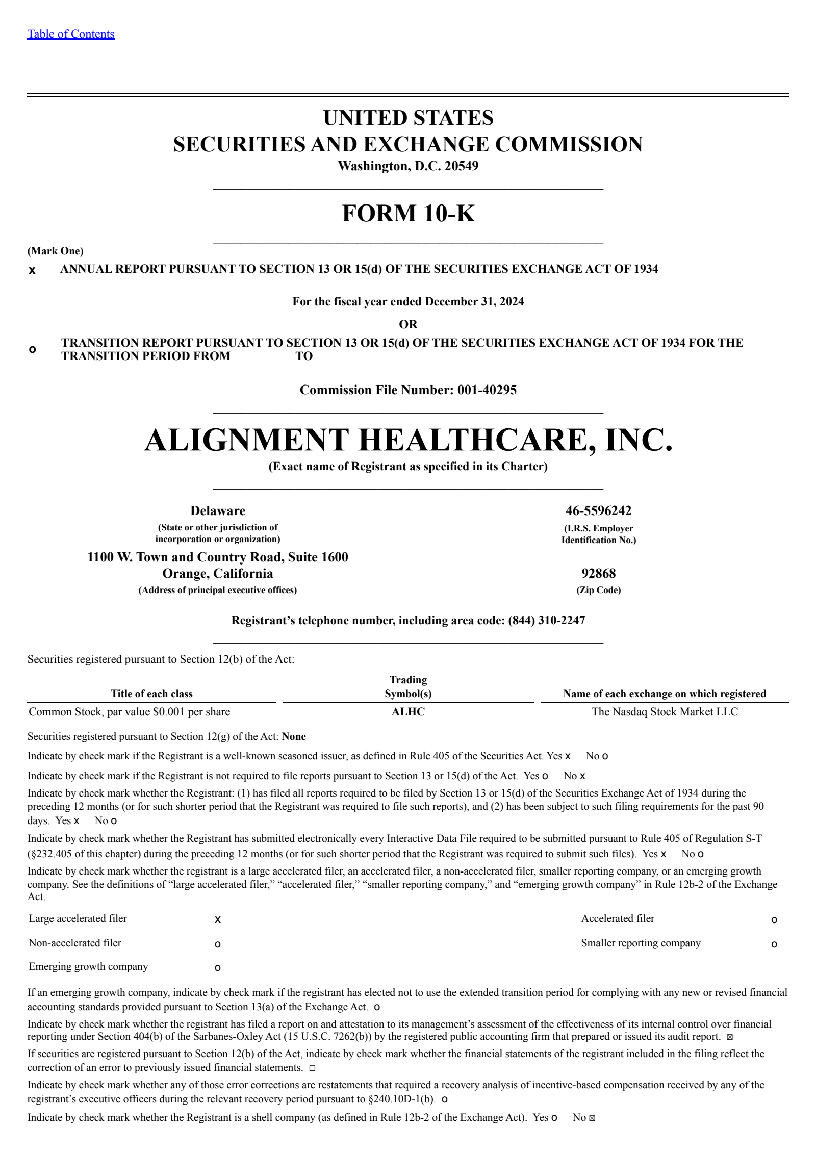 Alignment Healthcare's Q4 2024 Annual report