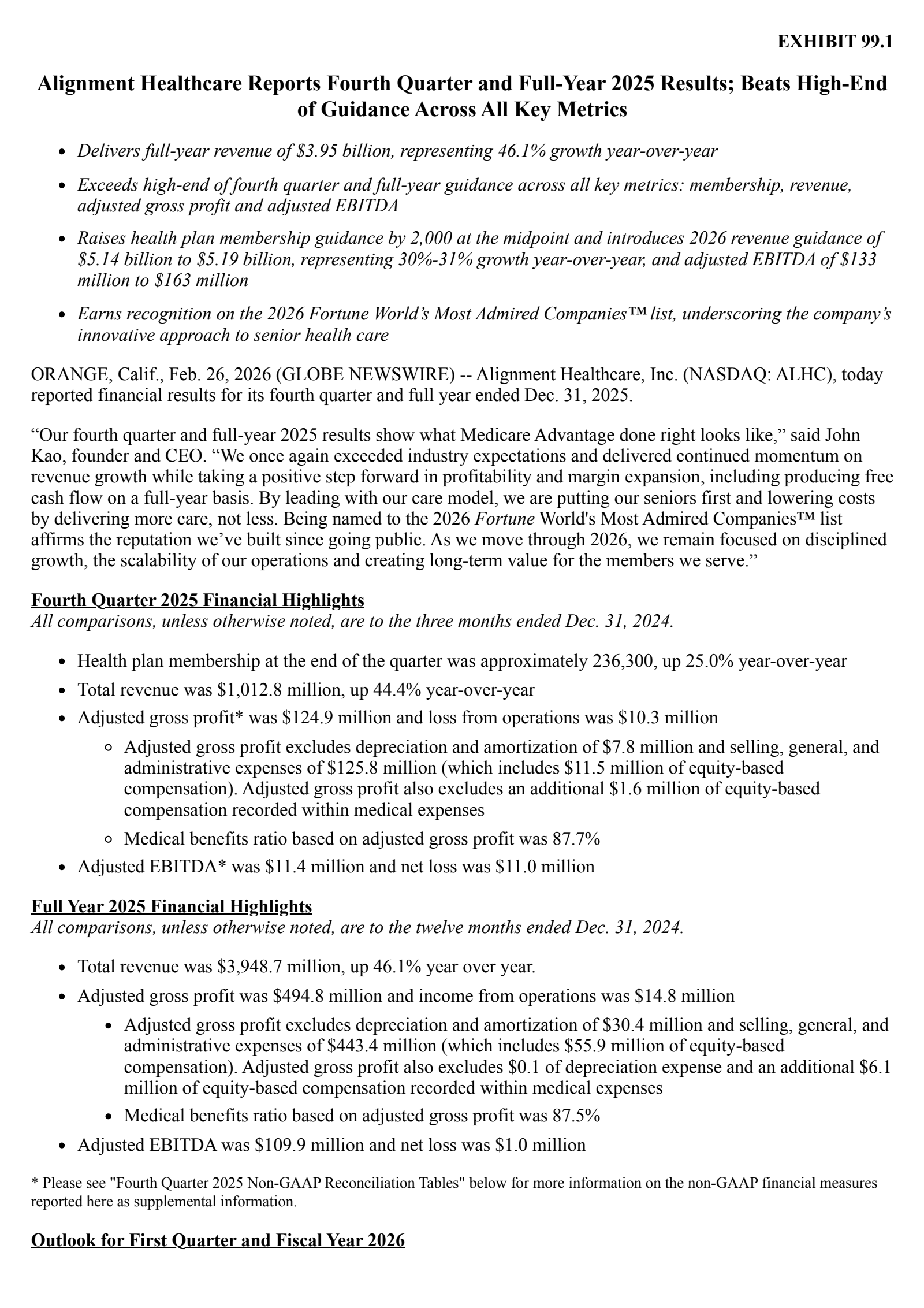 Alignment Healthcare's Q4 2025 Press Release