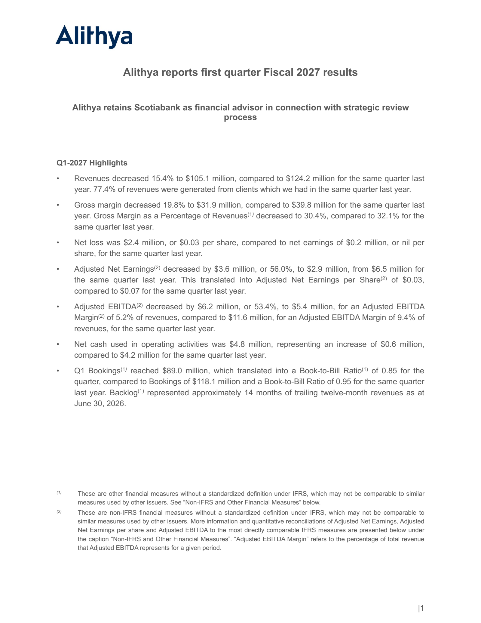 Alithya Group's Q1 2027 Press Release