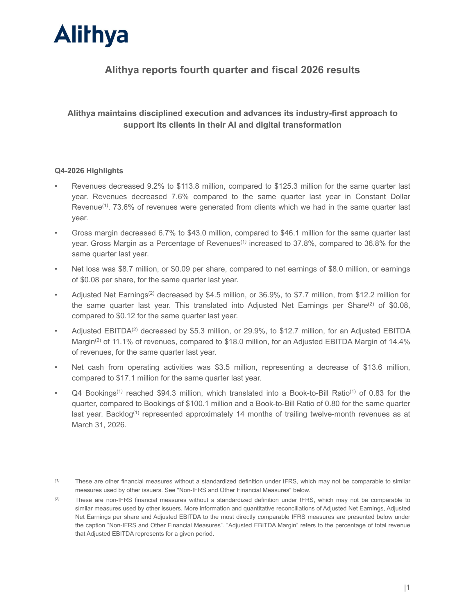 Alithya Group's Q4 2026 Press Release
