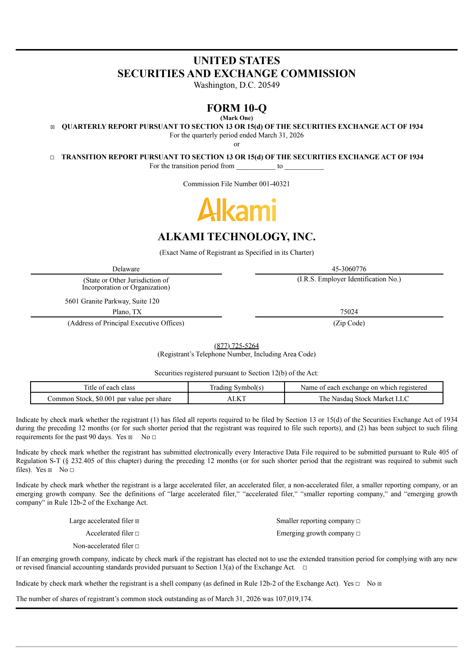 Alkami Technology's Q1 2026 Quarterly report