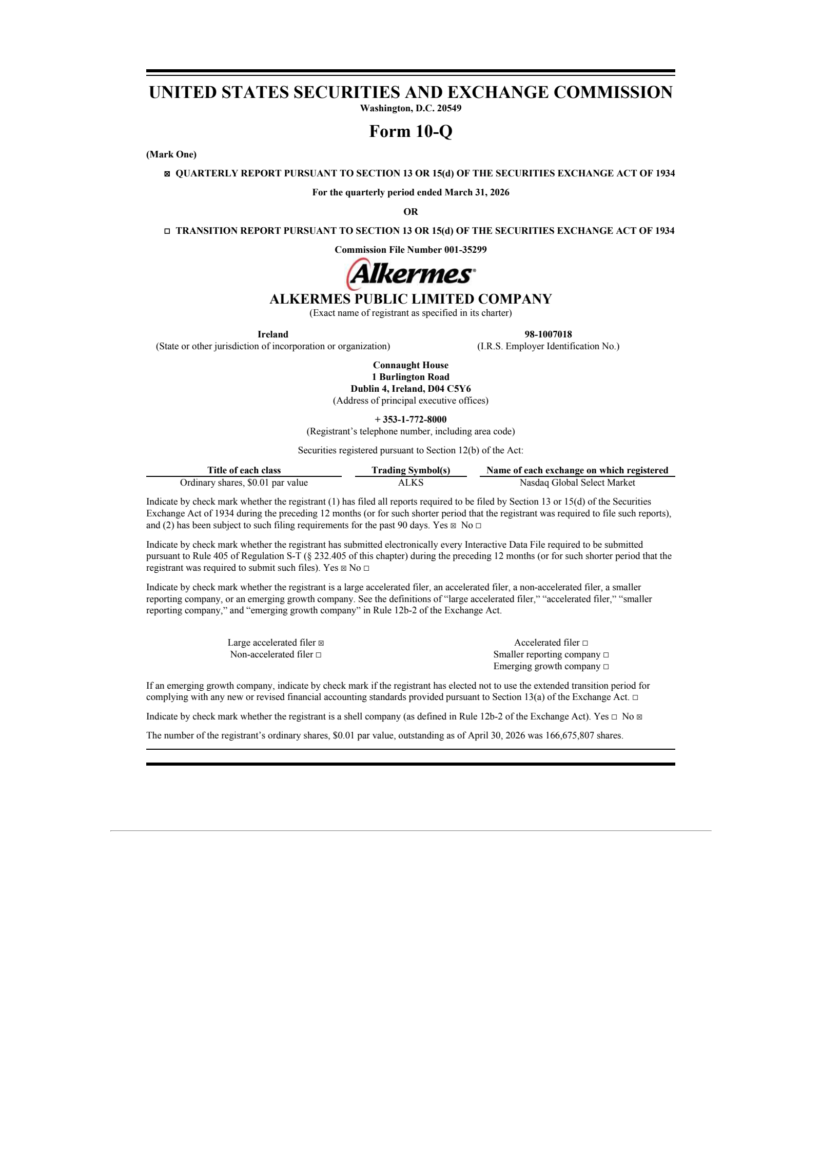Alkermes' Q1 2026 Quarterly report