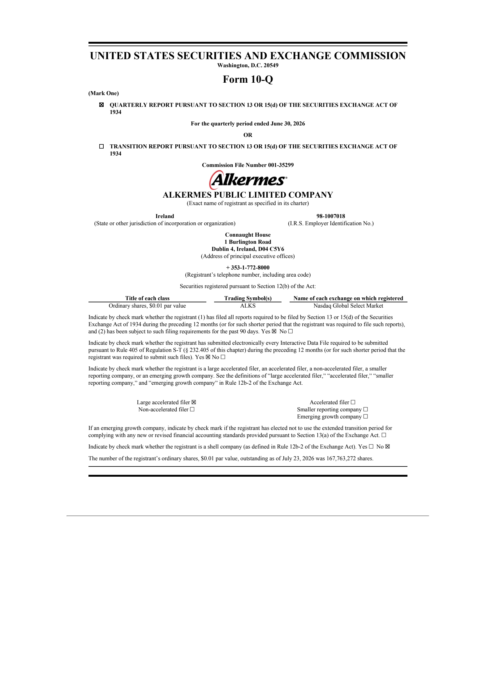 Alkermes' Q2 2026 Quarterly report