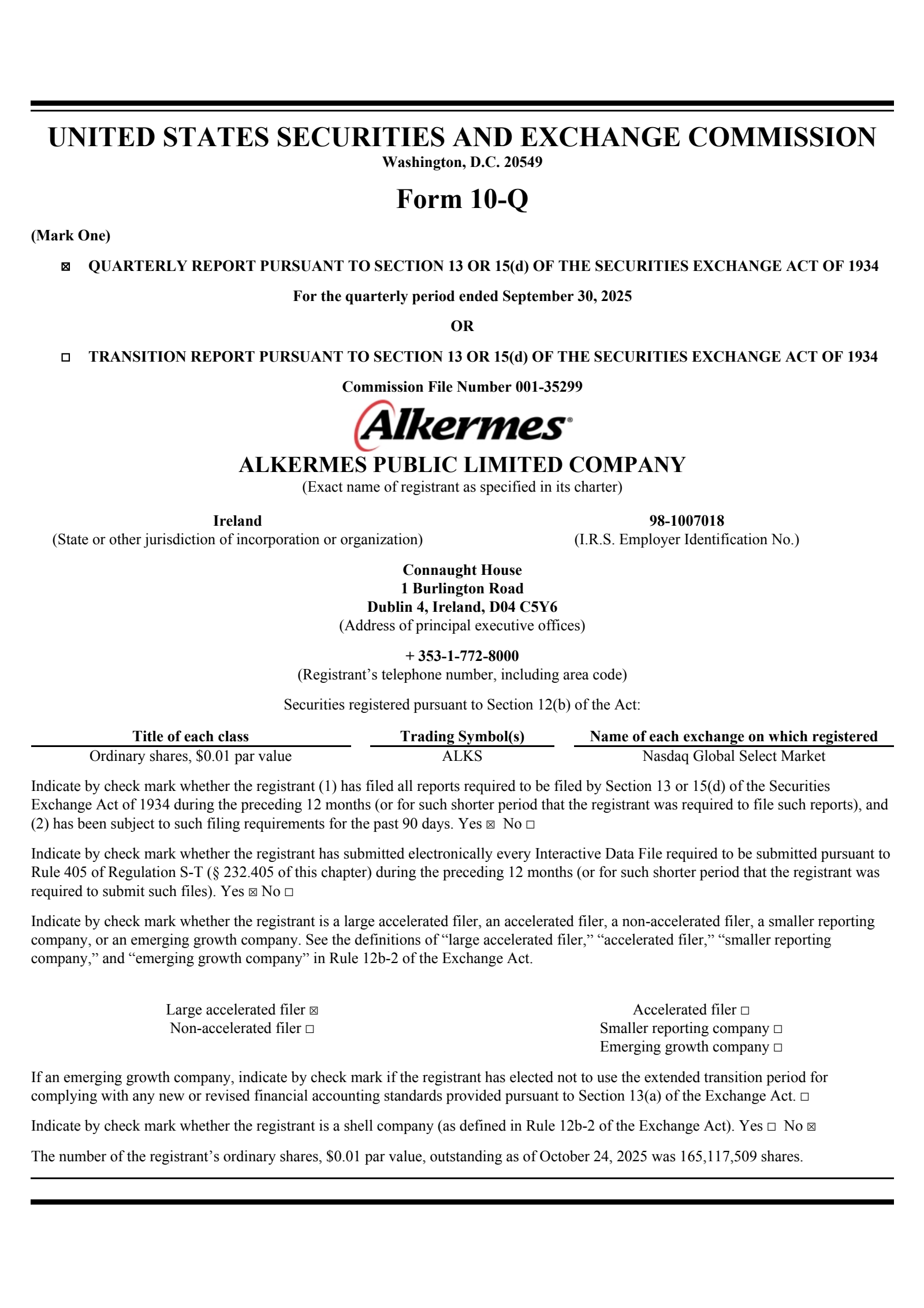 Alkermes' Q3 2025 Quarterly Report