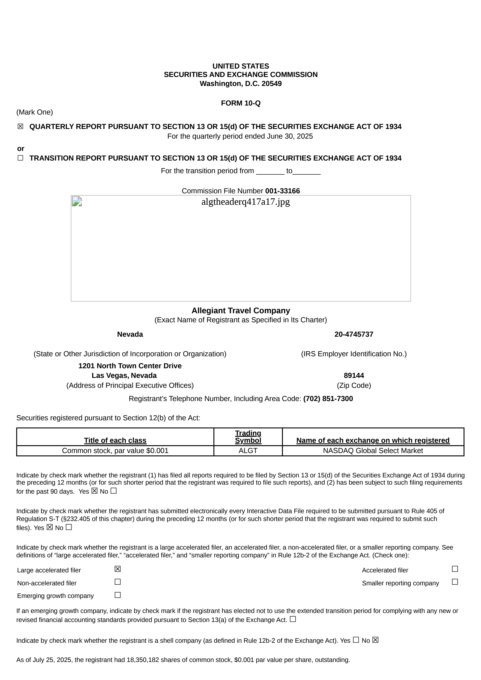 Allegiant Travel's Q2 2025 Quarterly report