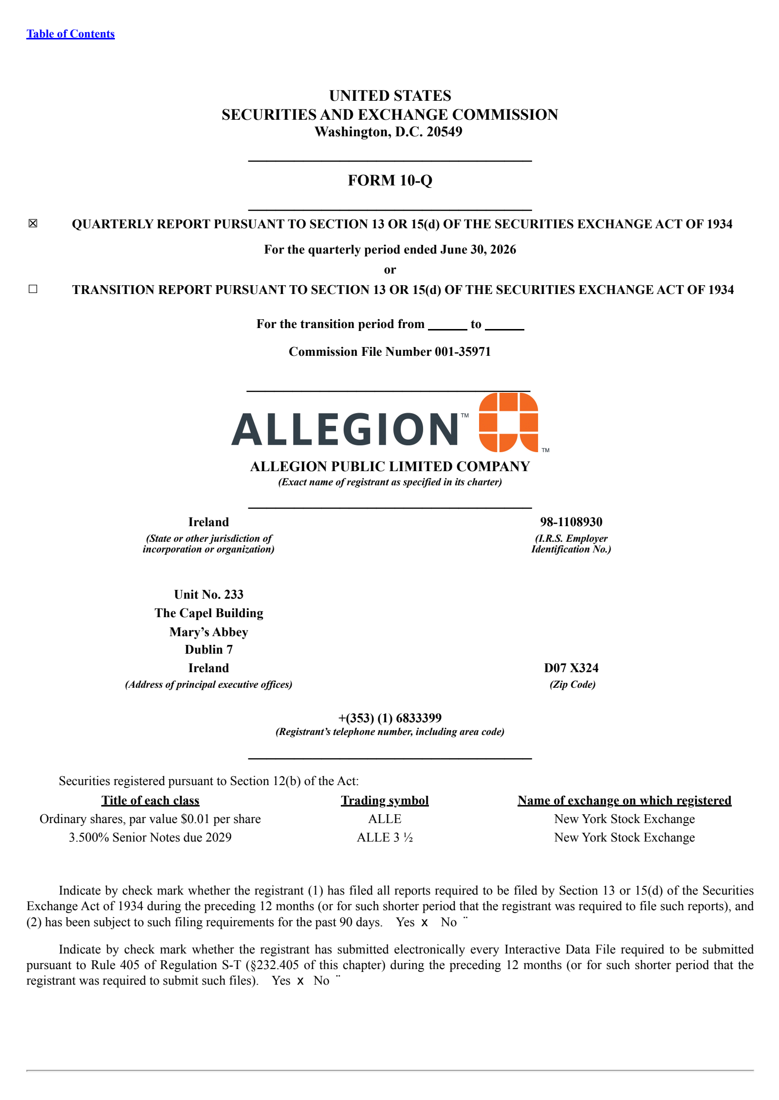 Allegion's Q2 2026 Quarterly report