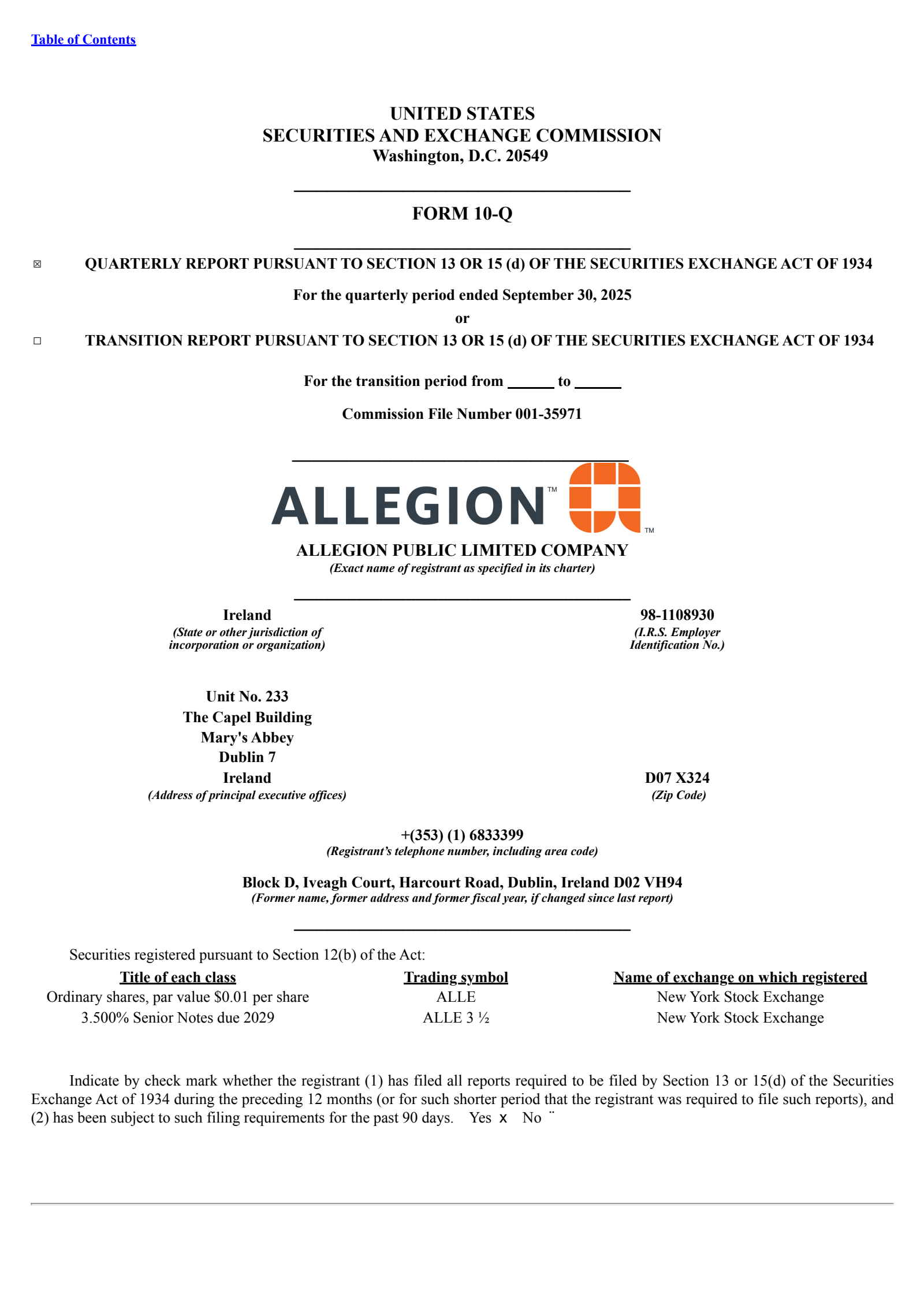 Allegion's Q3 2025 Quarterly Report