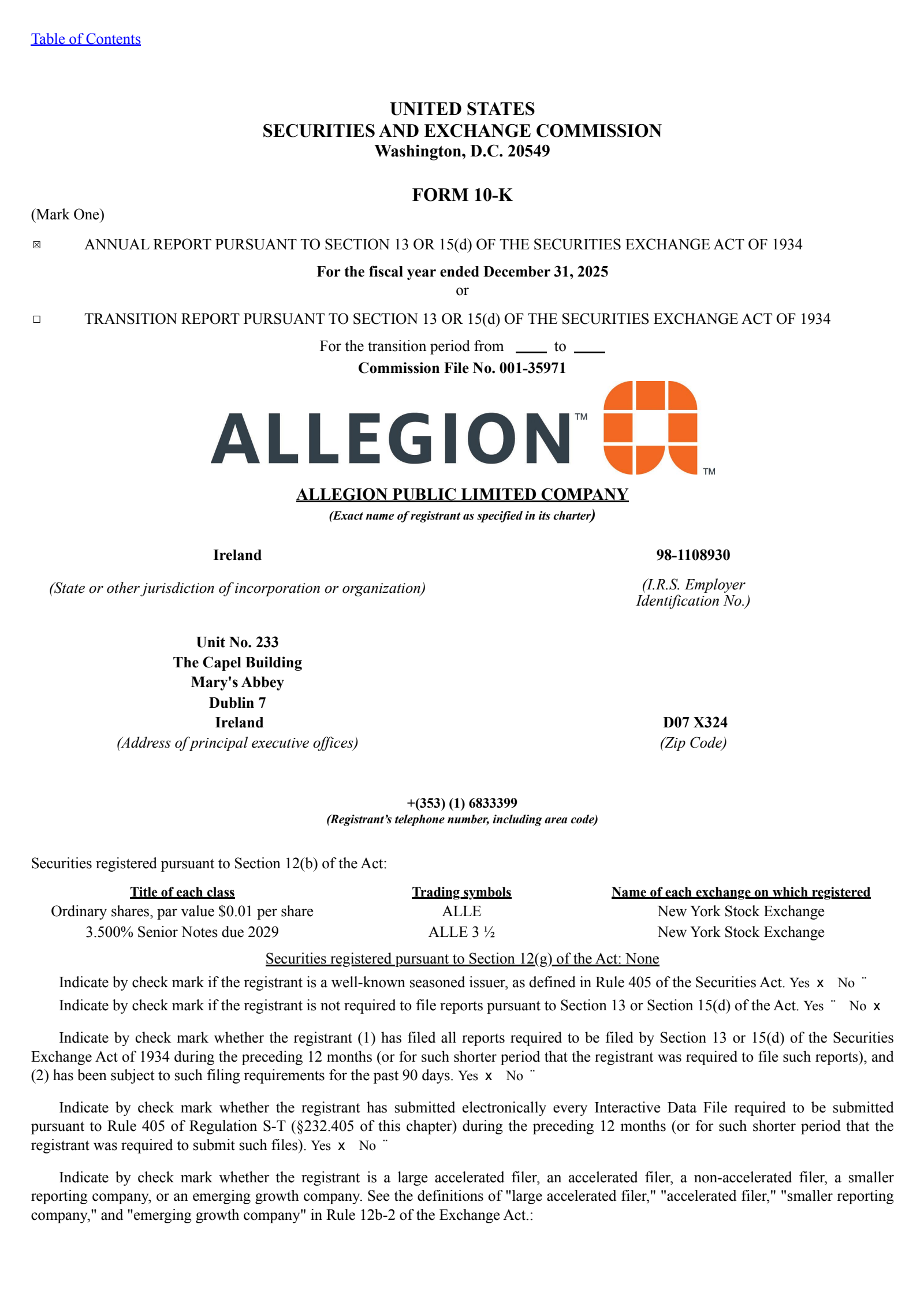Allegion's Q4 2025 Annual report