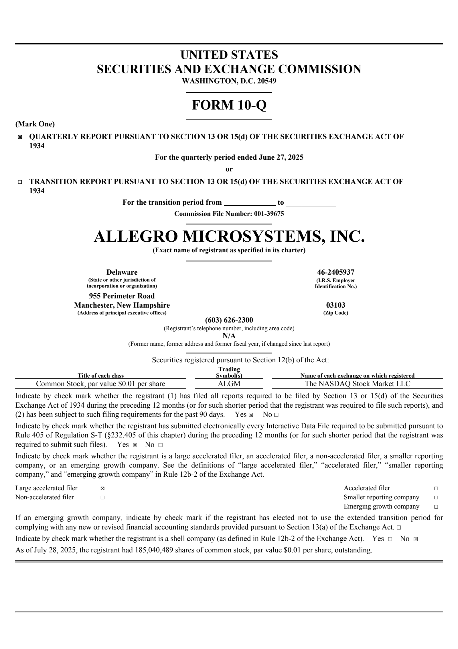 Allegro MicroSystems' Q1 2026 Quarterly report