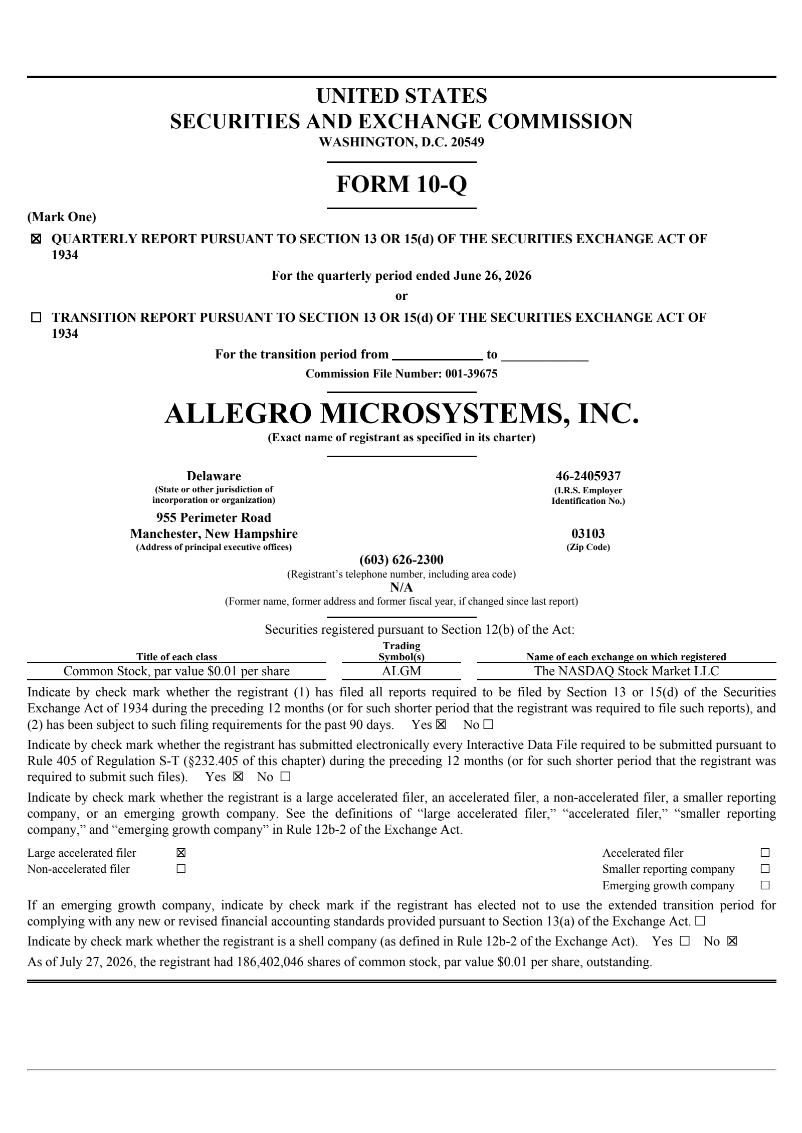 Allegro MicroSystems' Q1 2027 Quarterly report