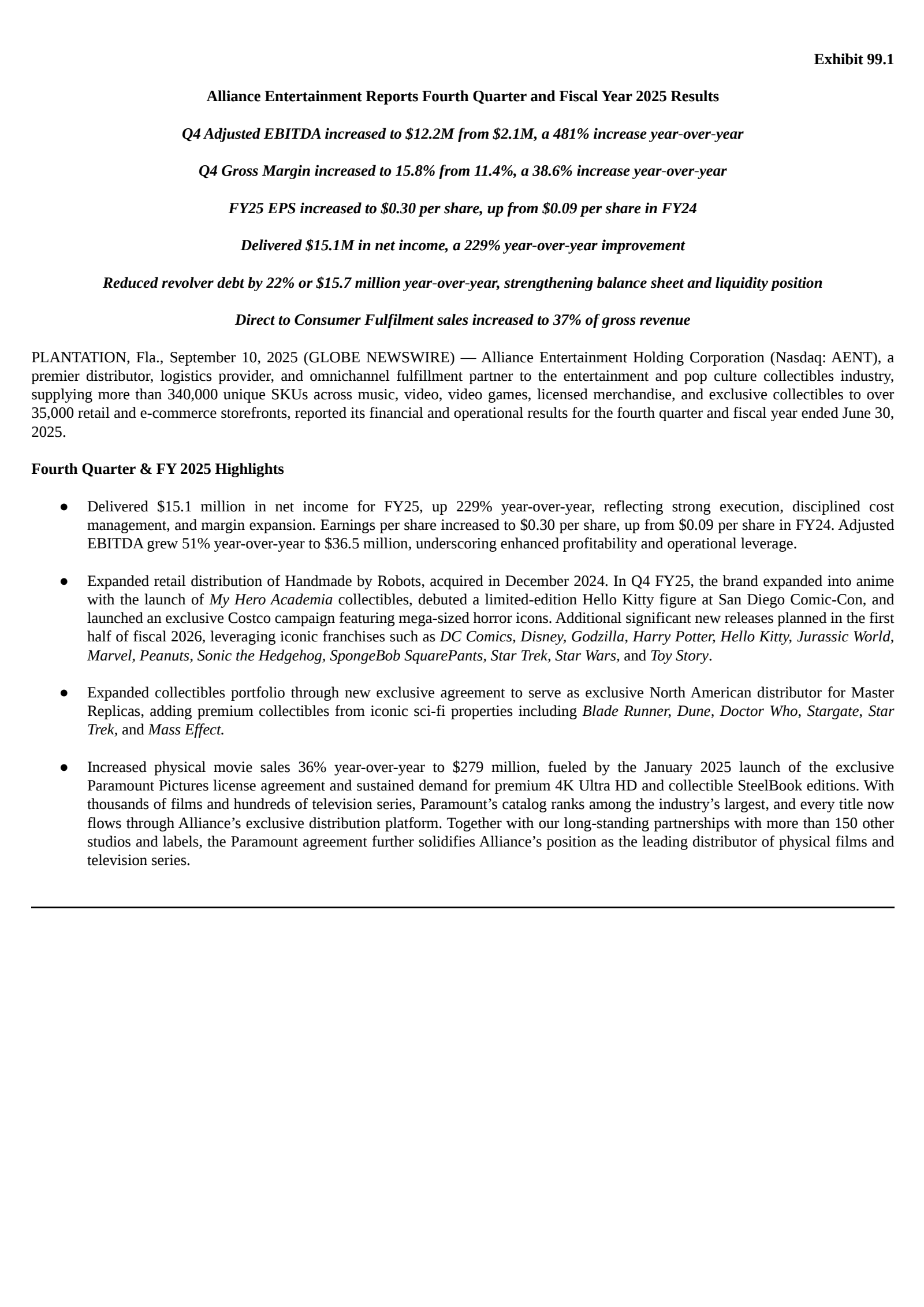 Alliance Entertainment's Q4 2025 Earnings Release
