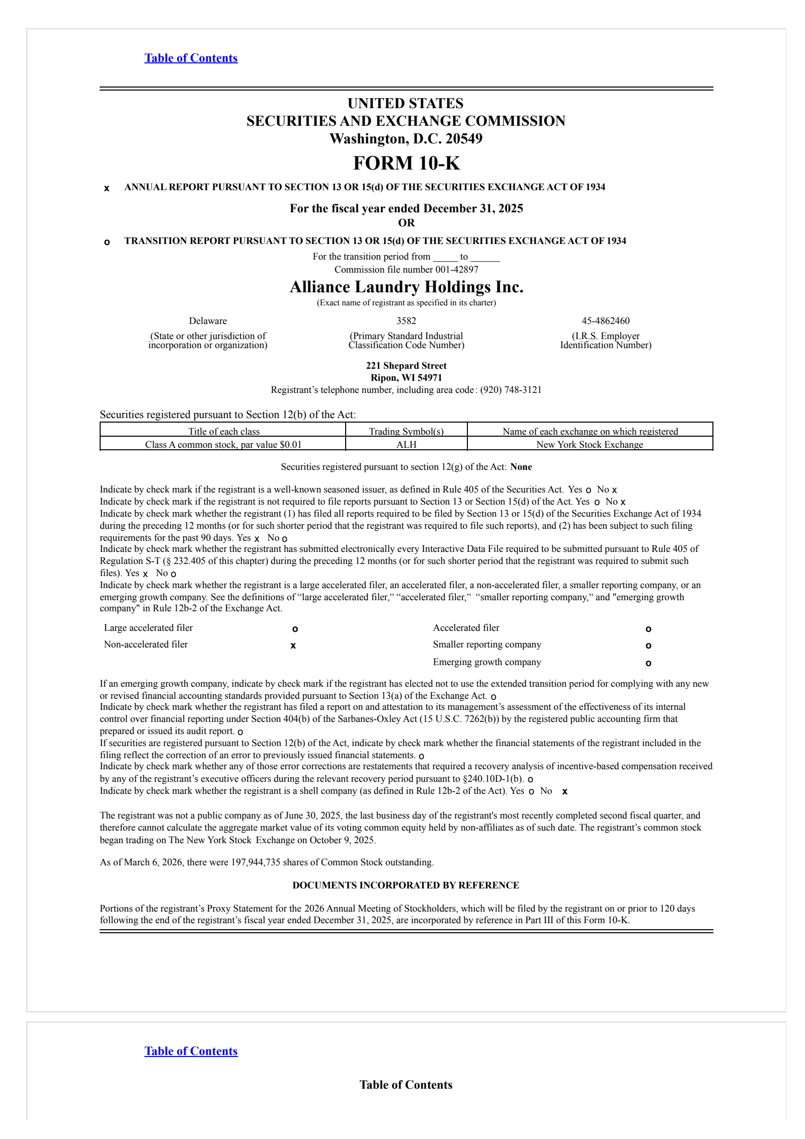 Alliance Laundry's Q4 2025 Annual report