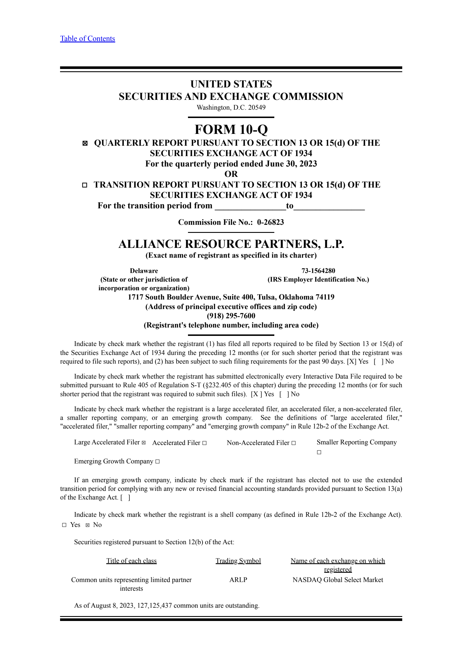 Alliance Resource Partners' Q2 2023 Quarterly report
