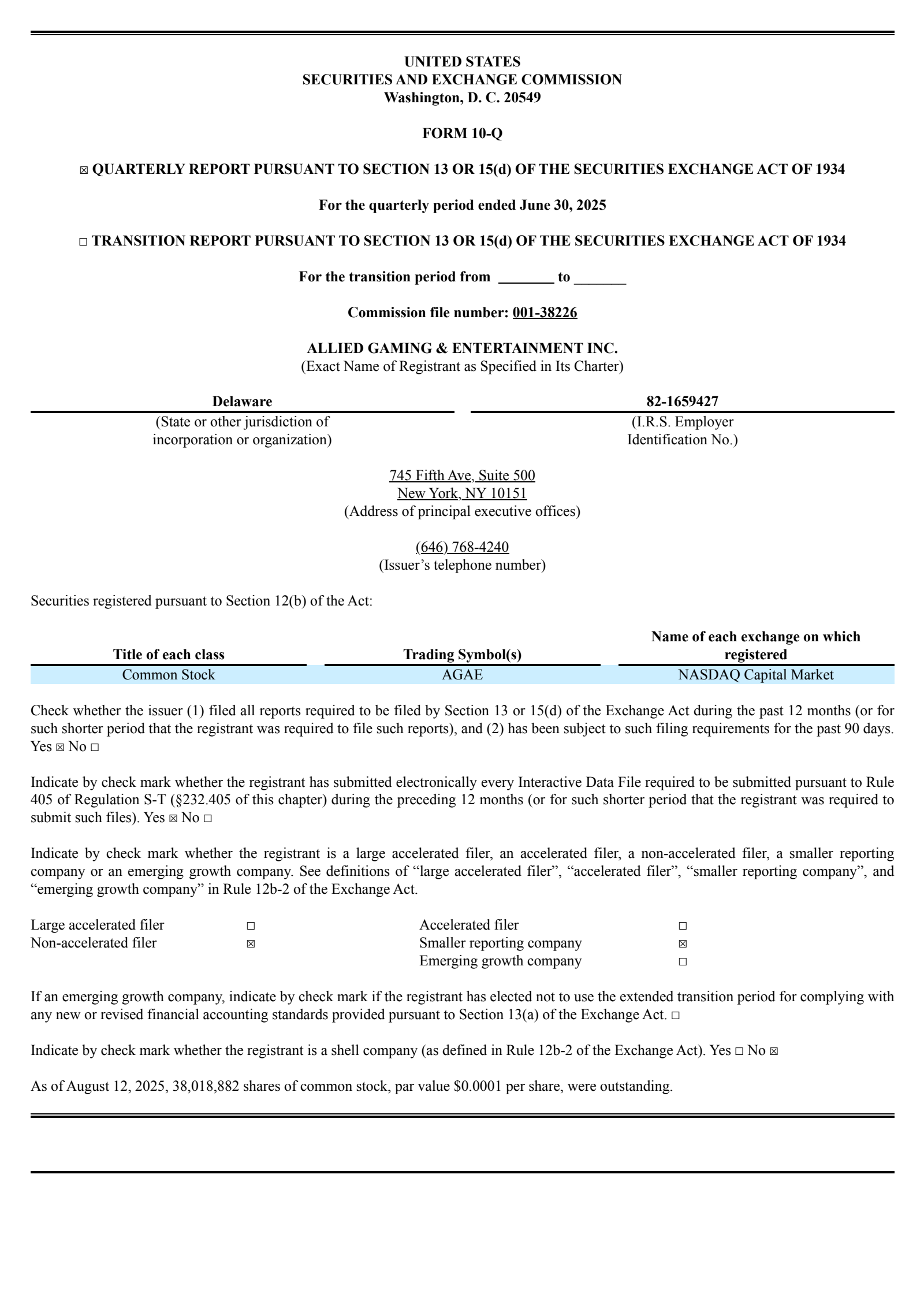 Allied Gaming & Entertainment's Q2 2025 Quarterly report