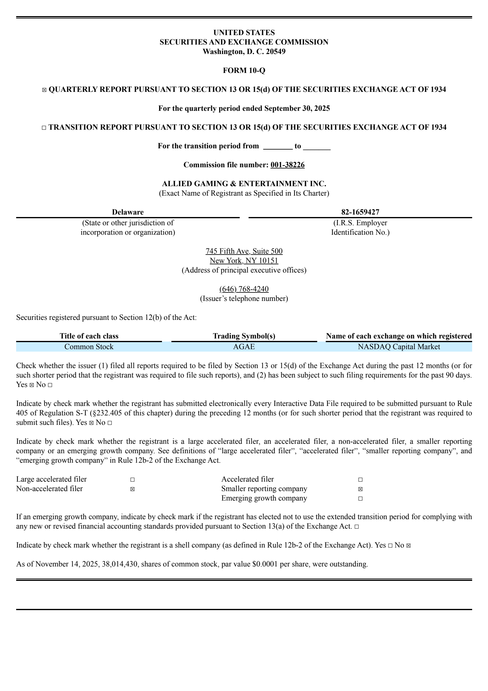 Allied Gaming & Entertainment's Q3 2025 Quarterly Report