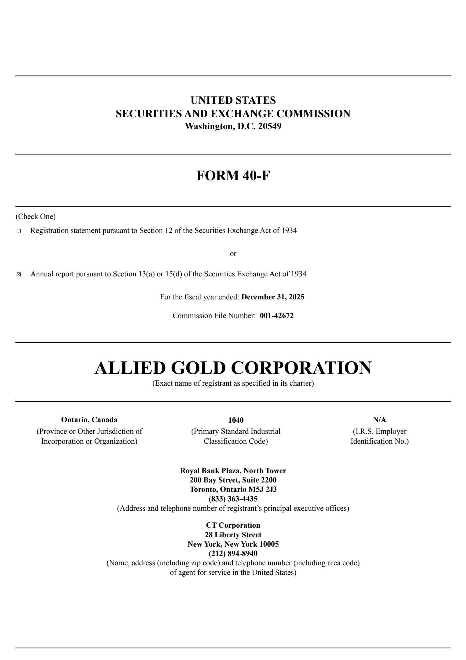Allied Gold's Q4 2025 Annual report
