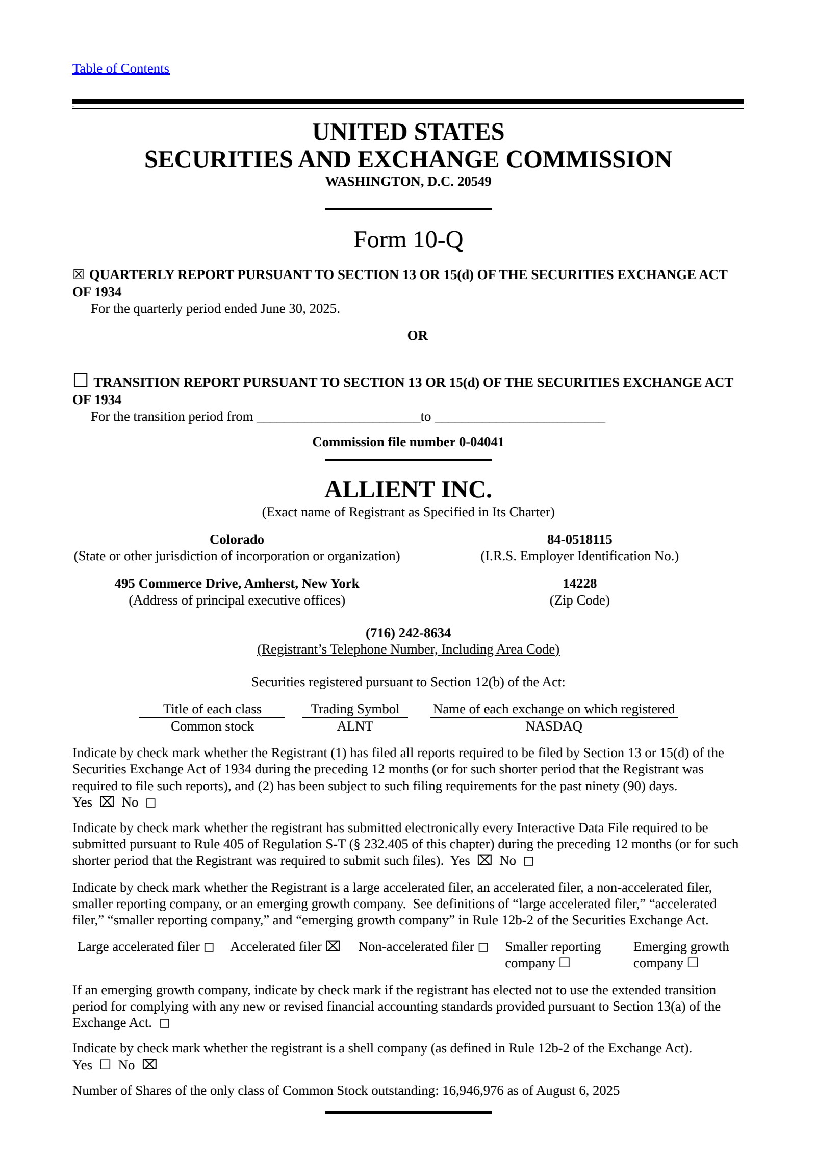 Allient's Q2 2025 Quarterly report
