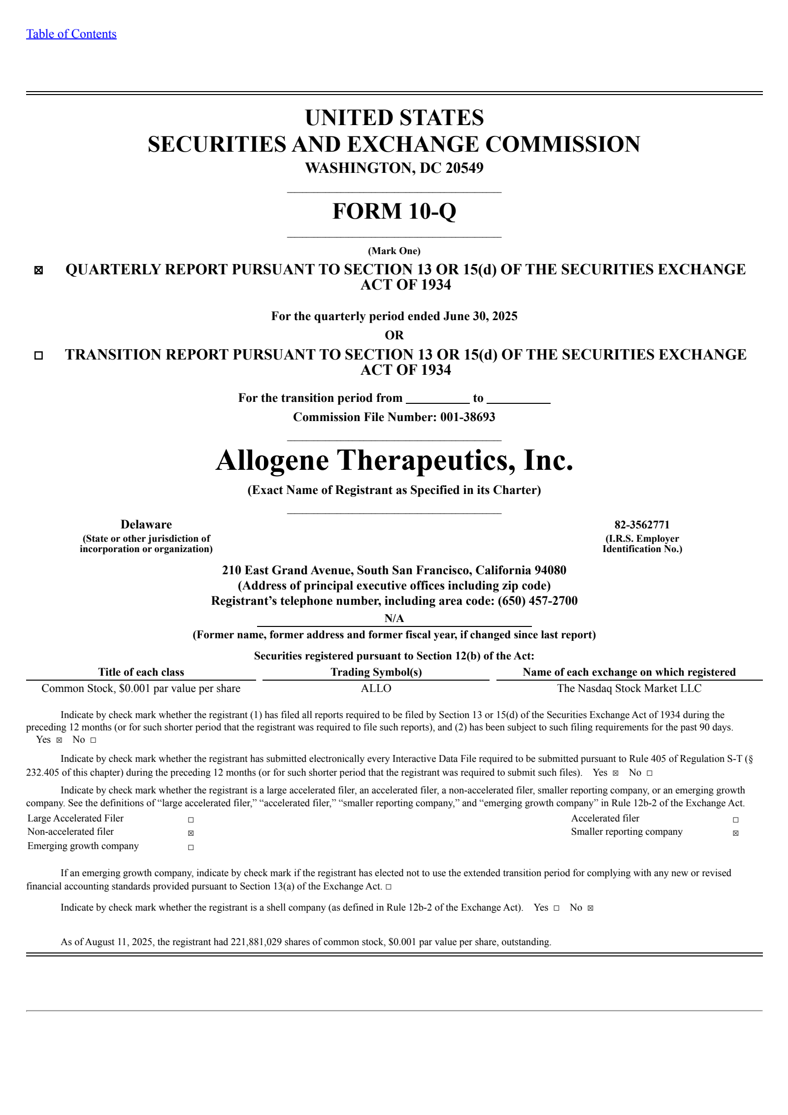 Allogene Therapeutics' Q2 2025 Quarterly report