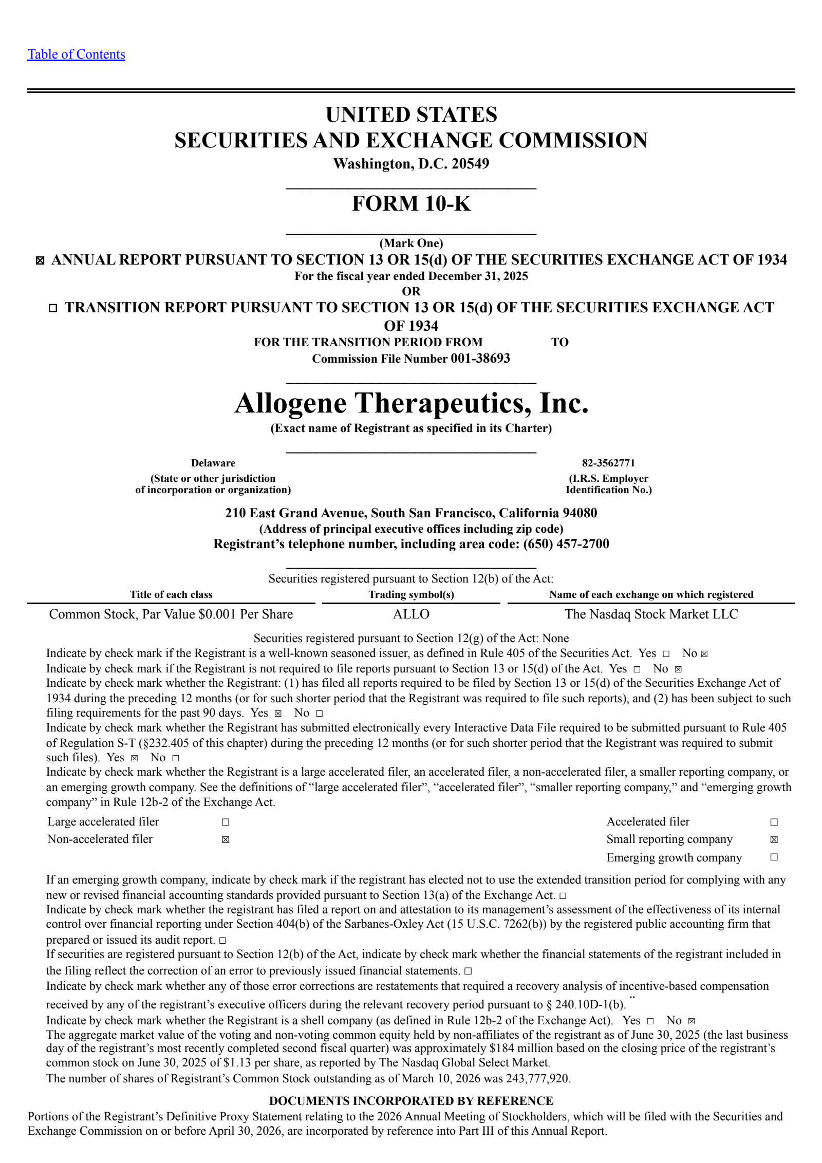 Allogene Therapeutics' Q4 2025 Annual report