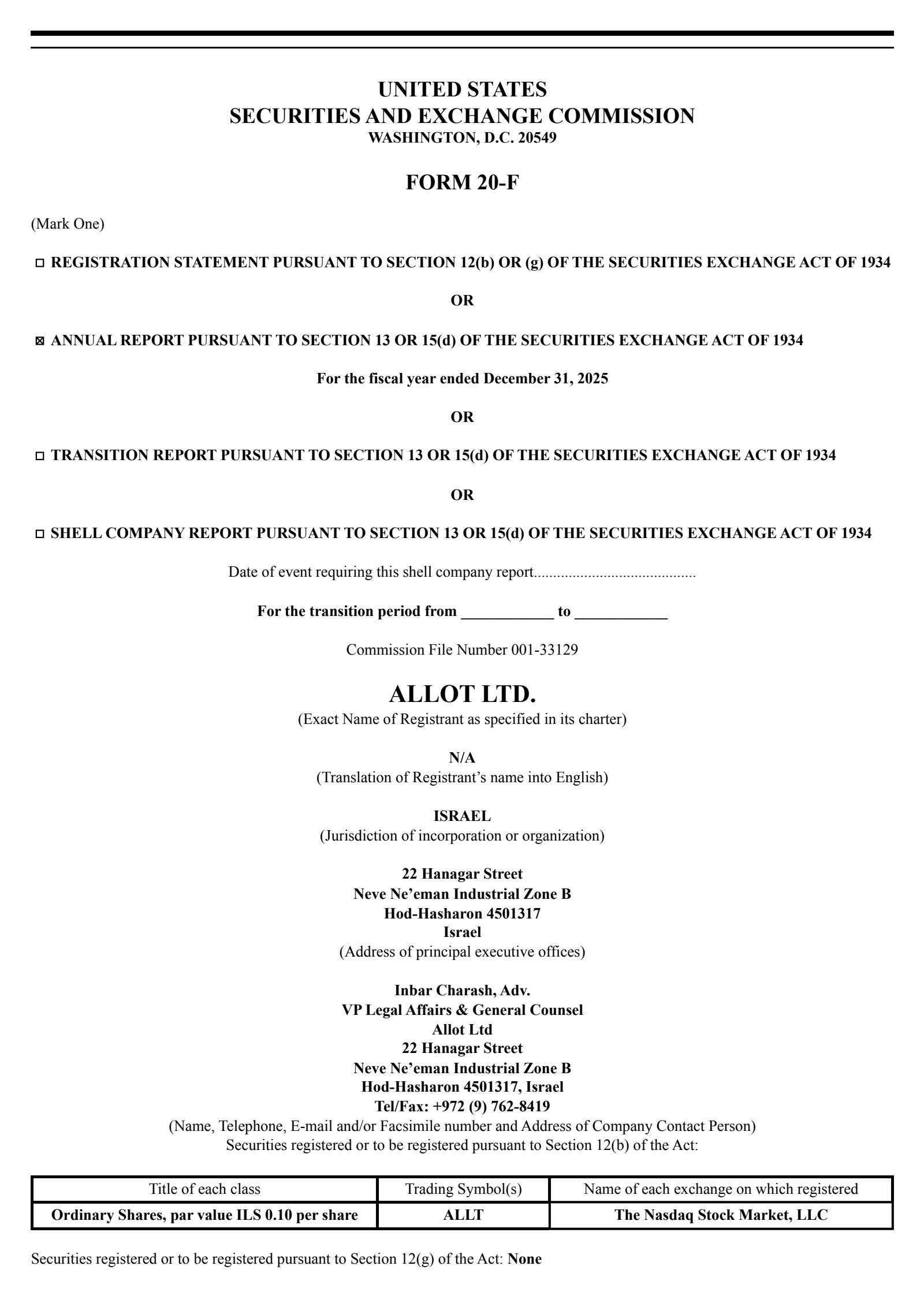 Allot's Q4 2025 Annual report
