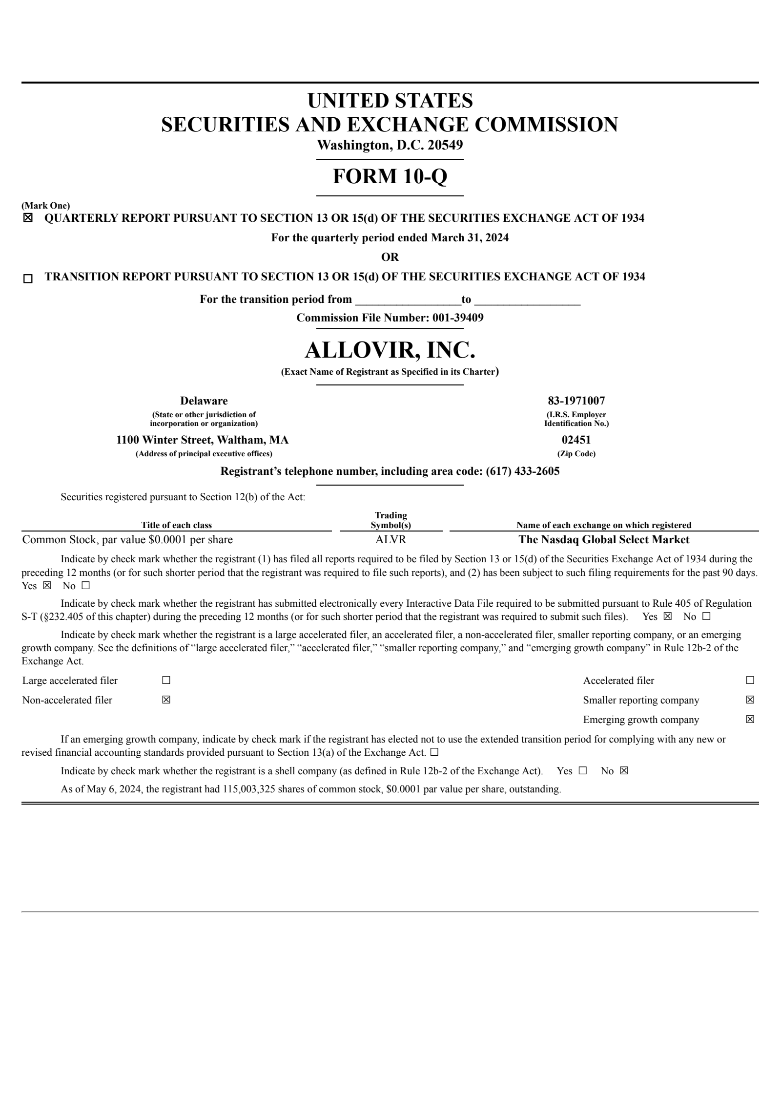 AlloVir's Q1 2024 Press Release