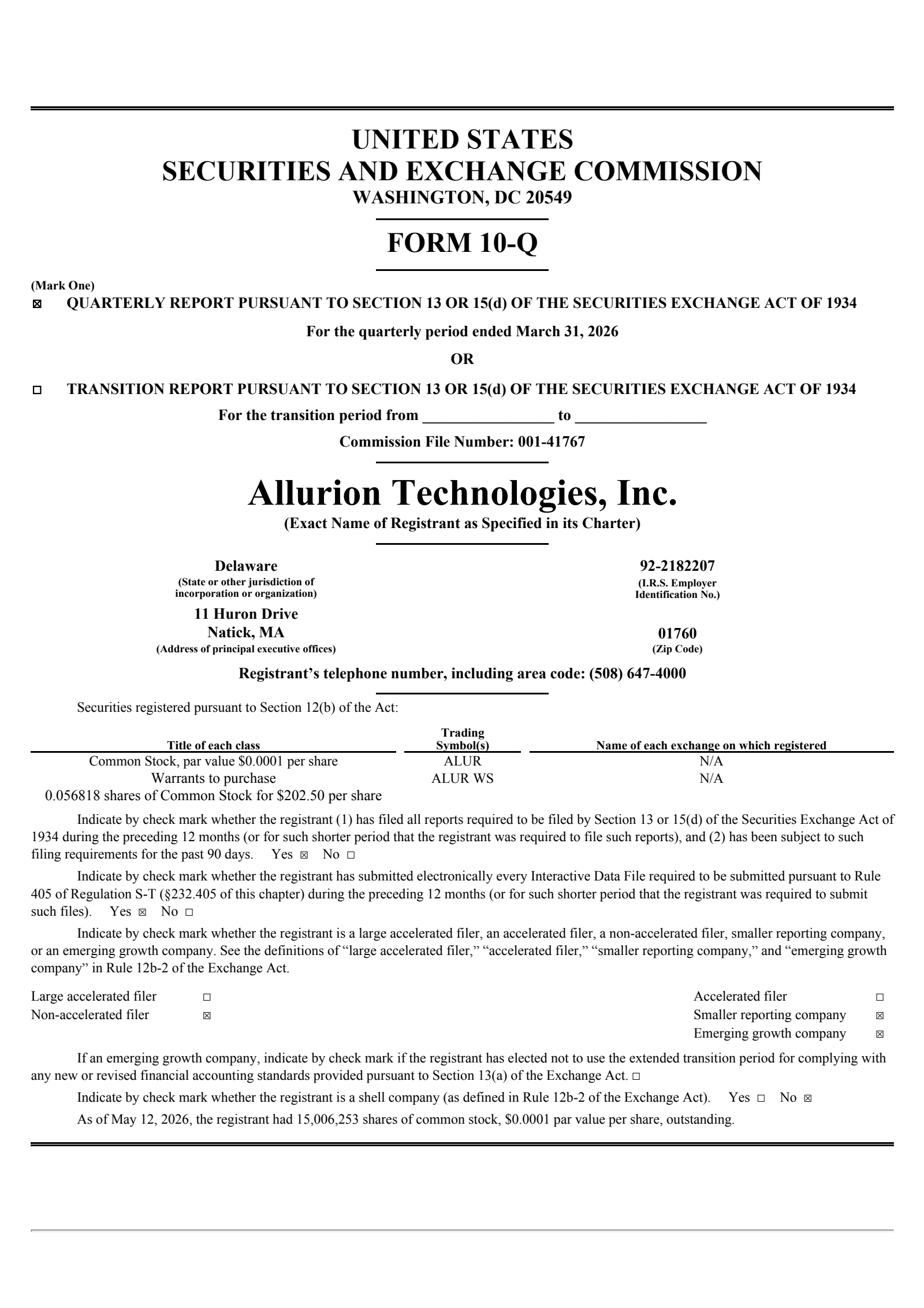 Allurion Technologies' Q1 2026 Quarterly report