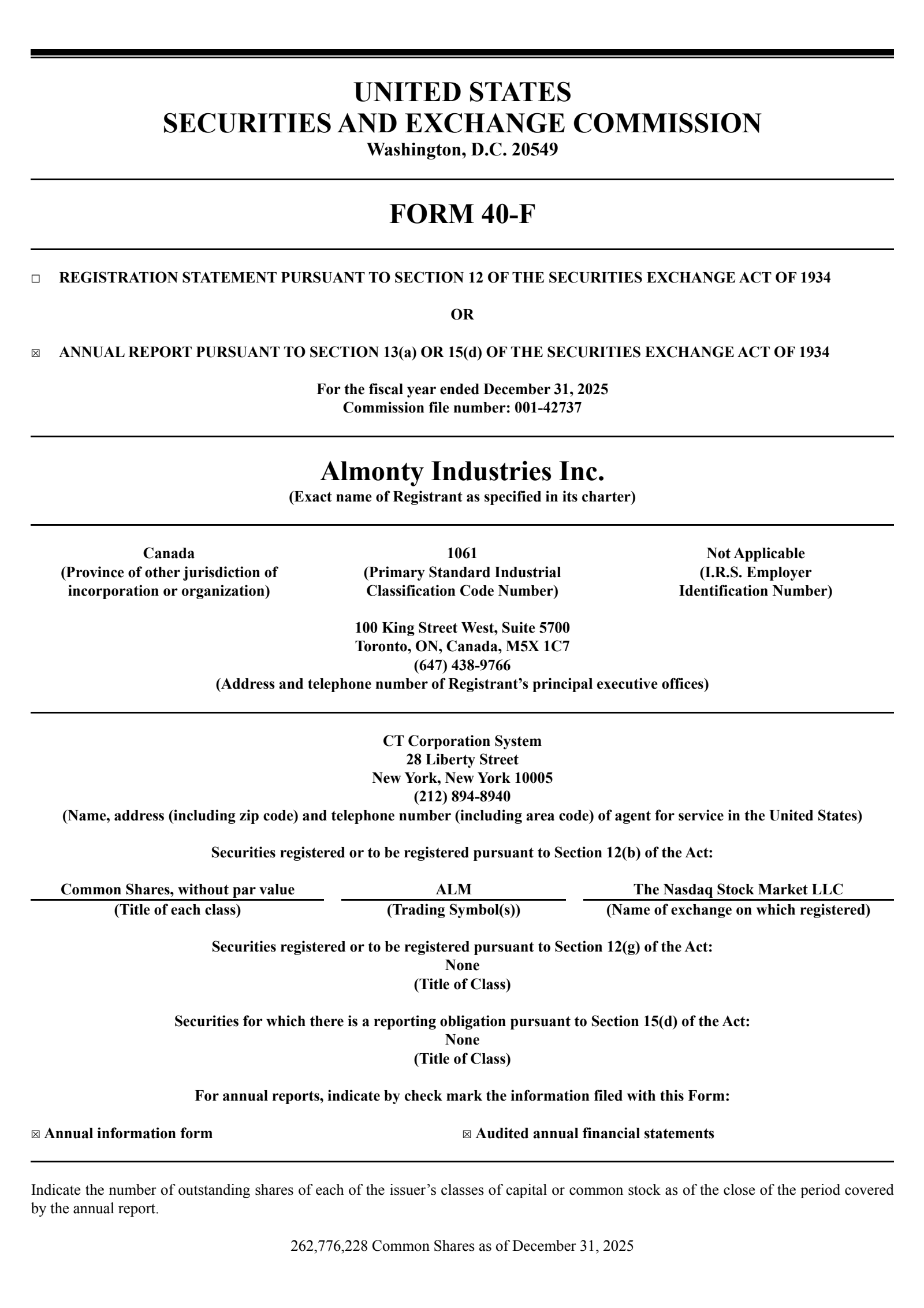 Almonty Industries' Q4 2025 Annual report