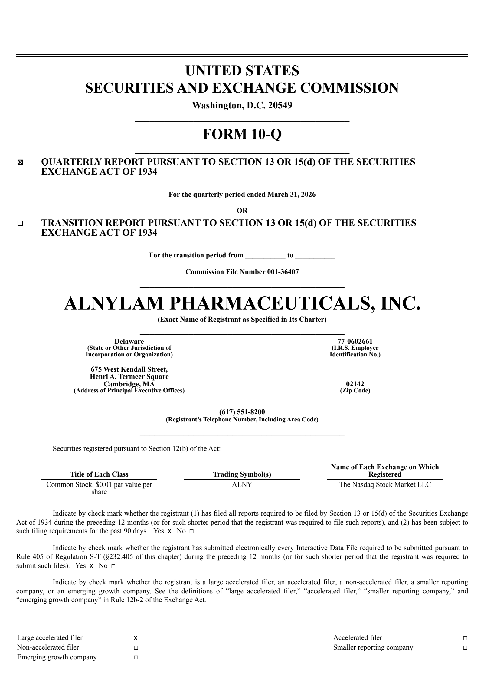 Alnylam Pharmaceuticals' Q1 2026 Quarterly report