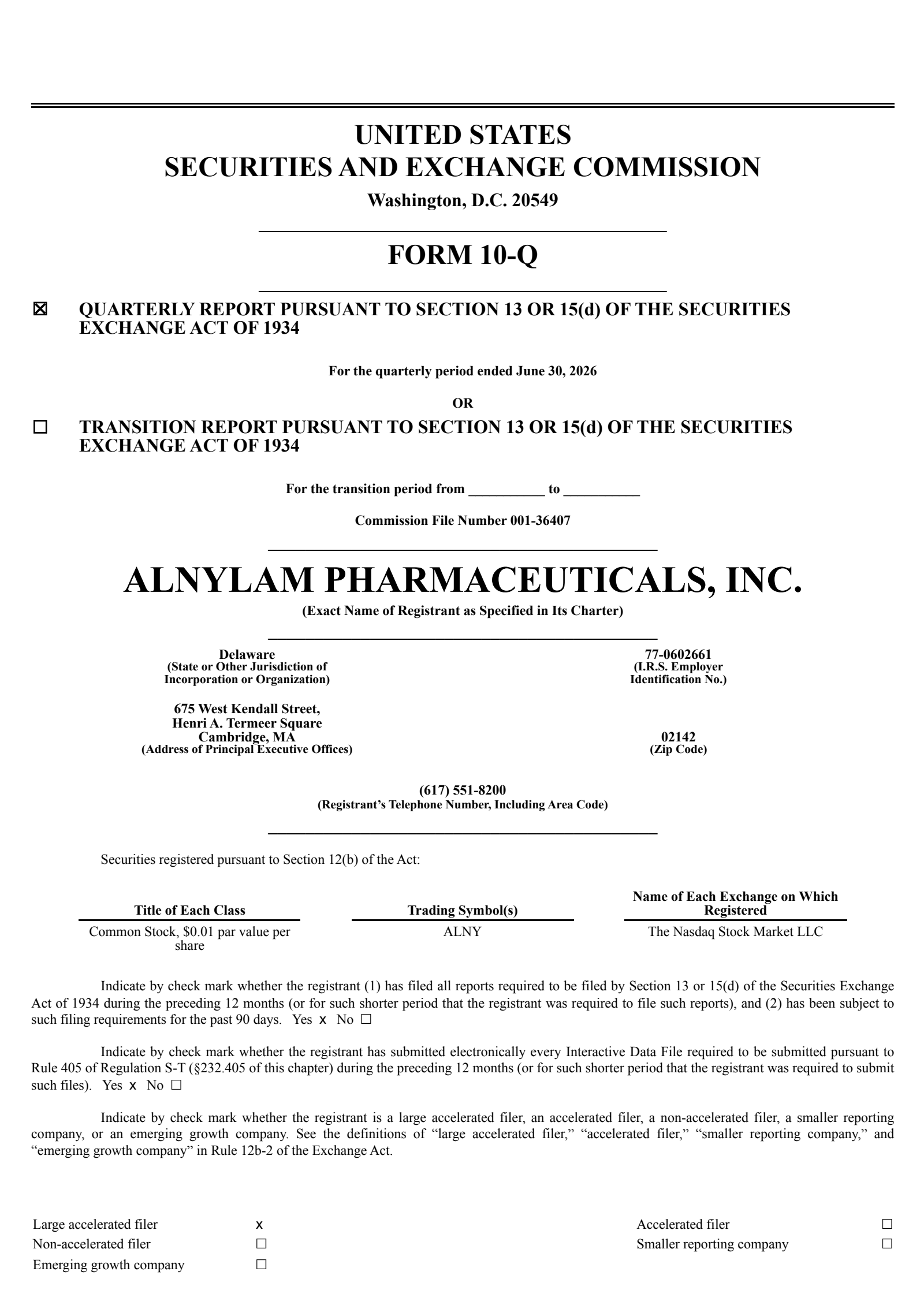 Alnylam Pharmaceuticals' Q2 2026 Quarterly report