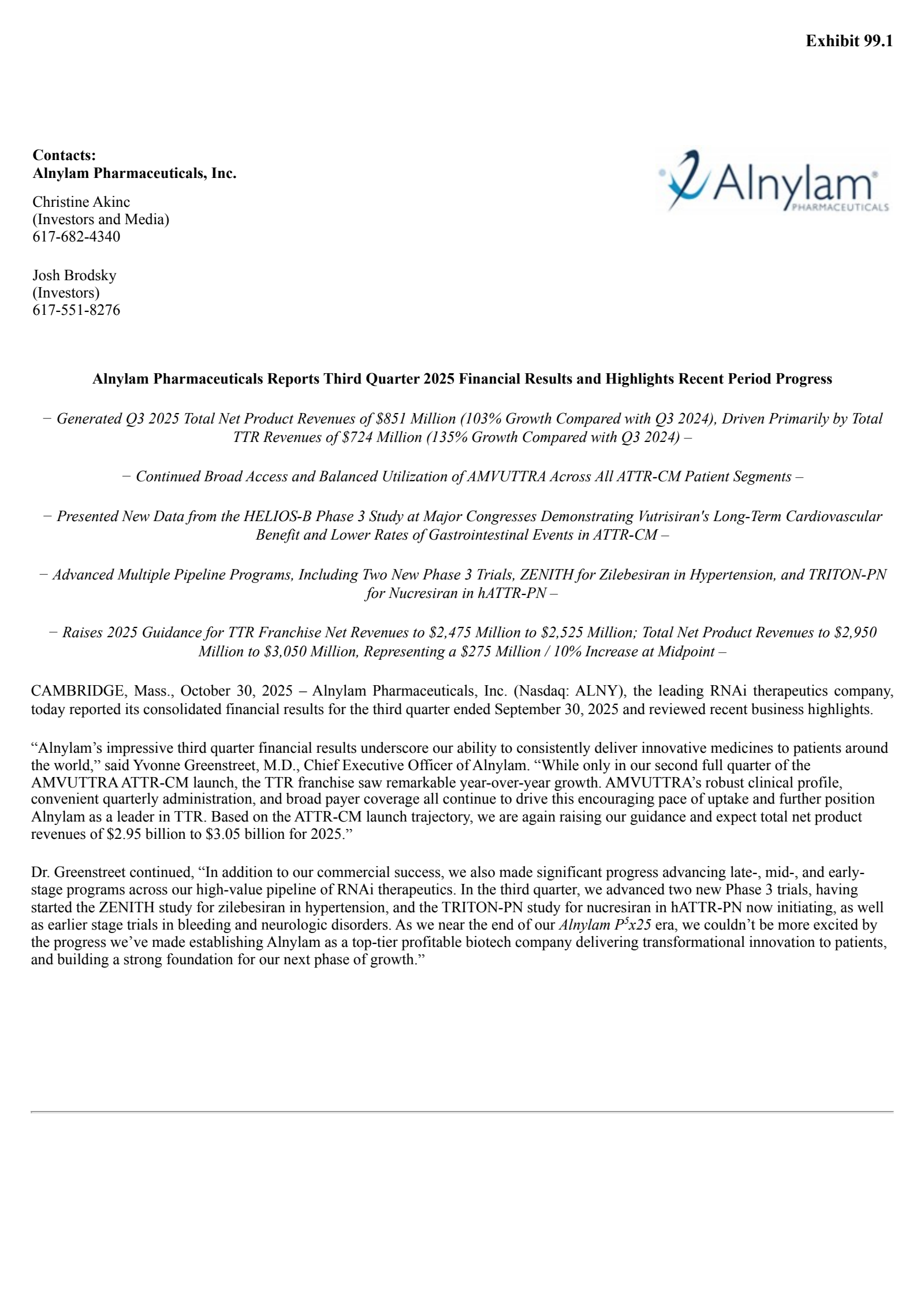 Alnylam Pharmaceuticals' Q3 2025 Earnings Release