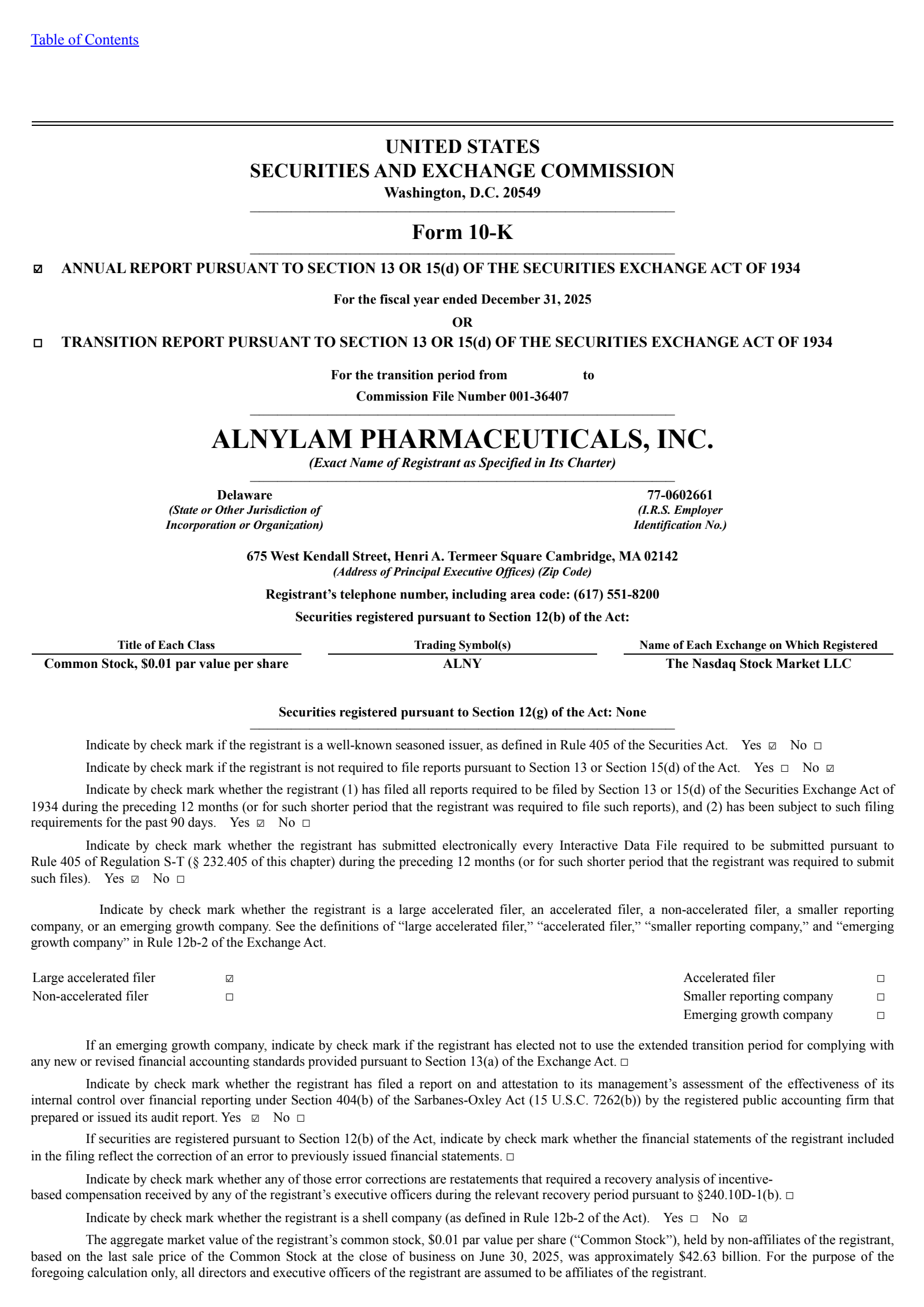 Alnylam Pharmaceuticals' Q4 2025 Annual report