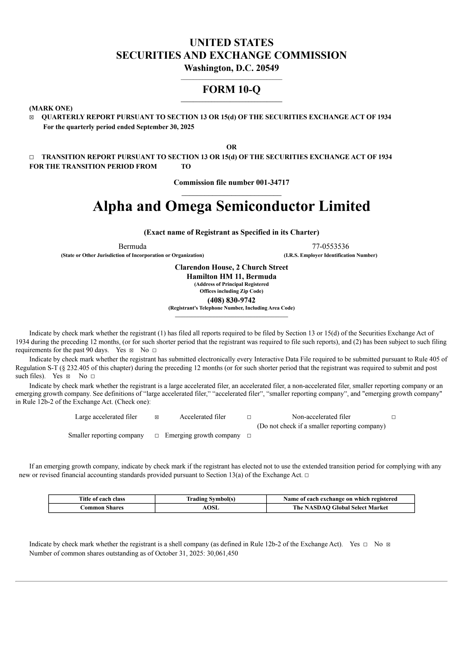 Alpha and Omega Semiconductor's Q1 2026 Quarterly Report