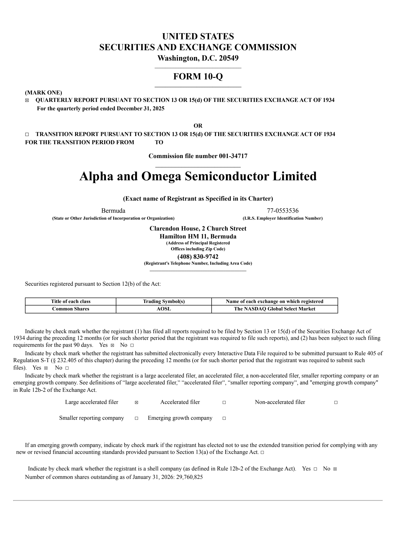 Alpha and Omega Semiconductor's Q2 2026 Quarterly report