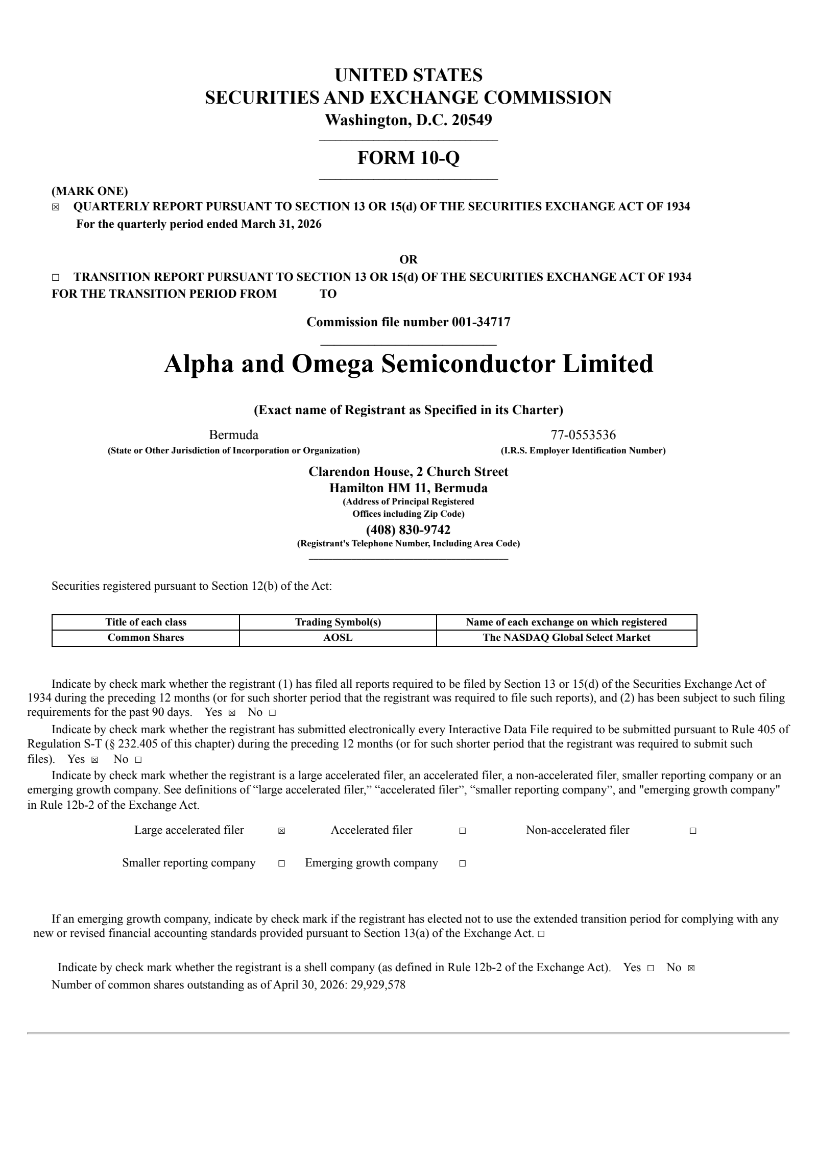 Alpha and Omega Semiconductor's Q3 2026 Quarterly report