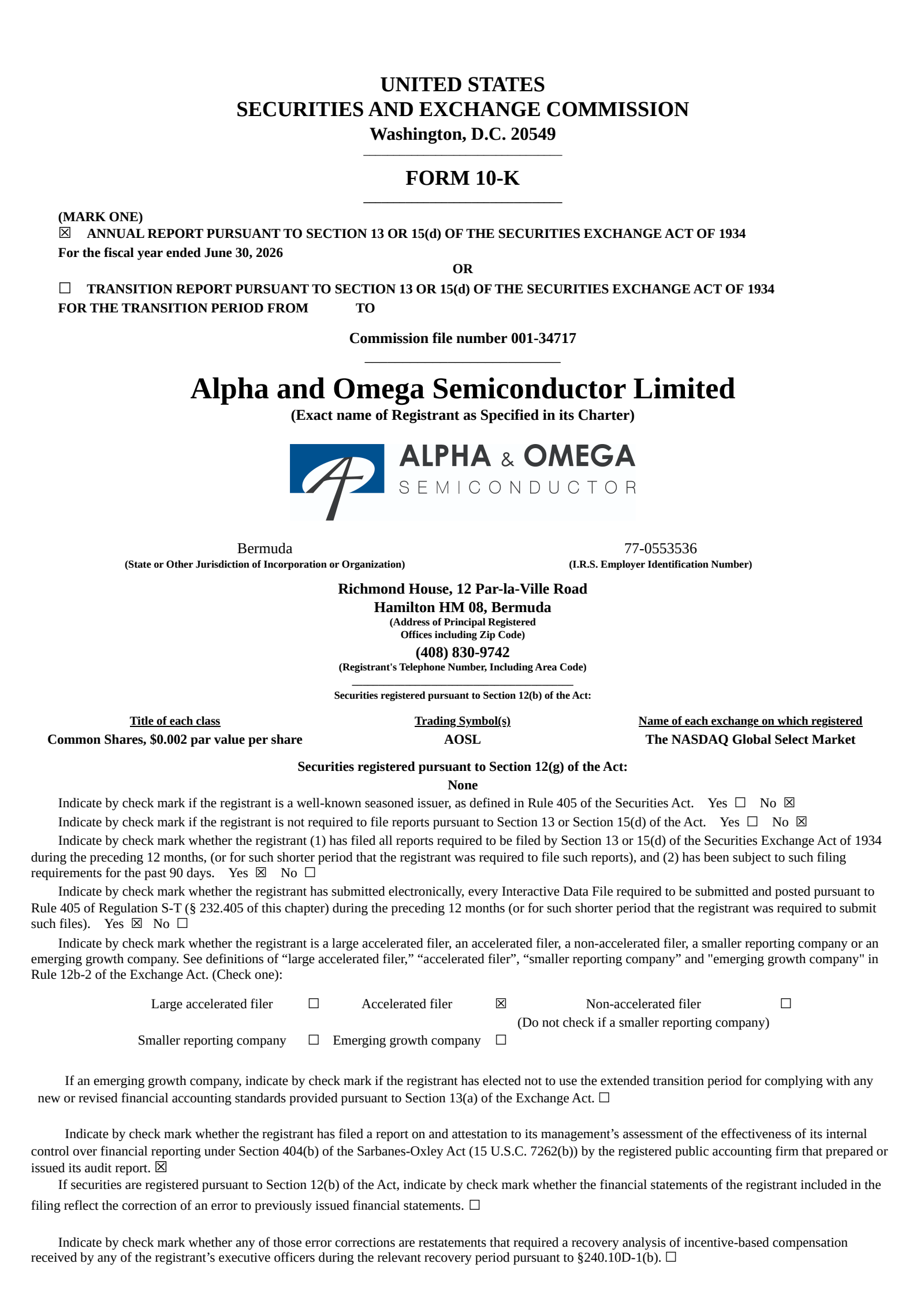 Alpha and Omega Semiconductor's Q4 2026 Annual report